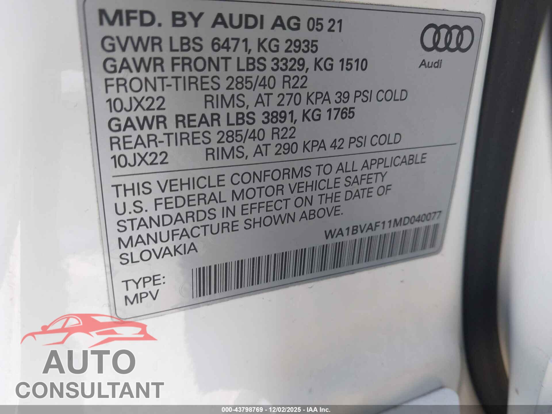 AUDI Q8 2021 - WA1BVAF11MD040077