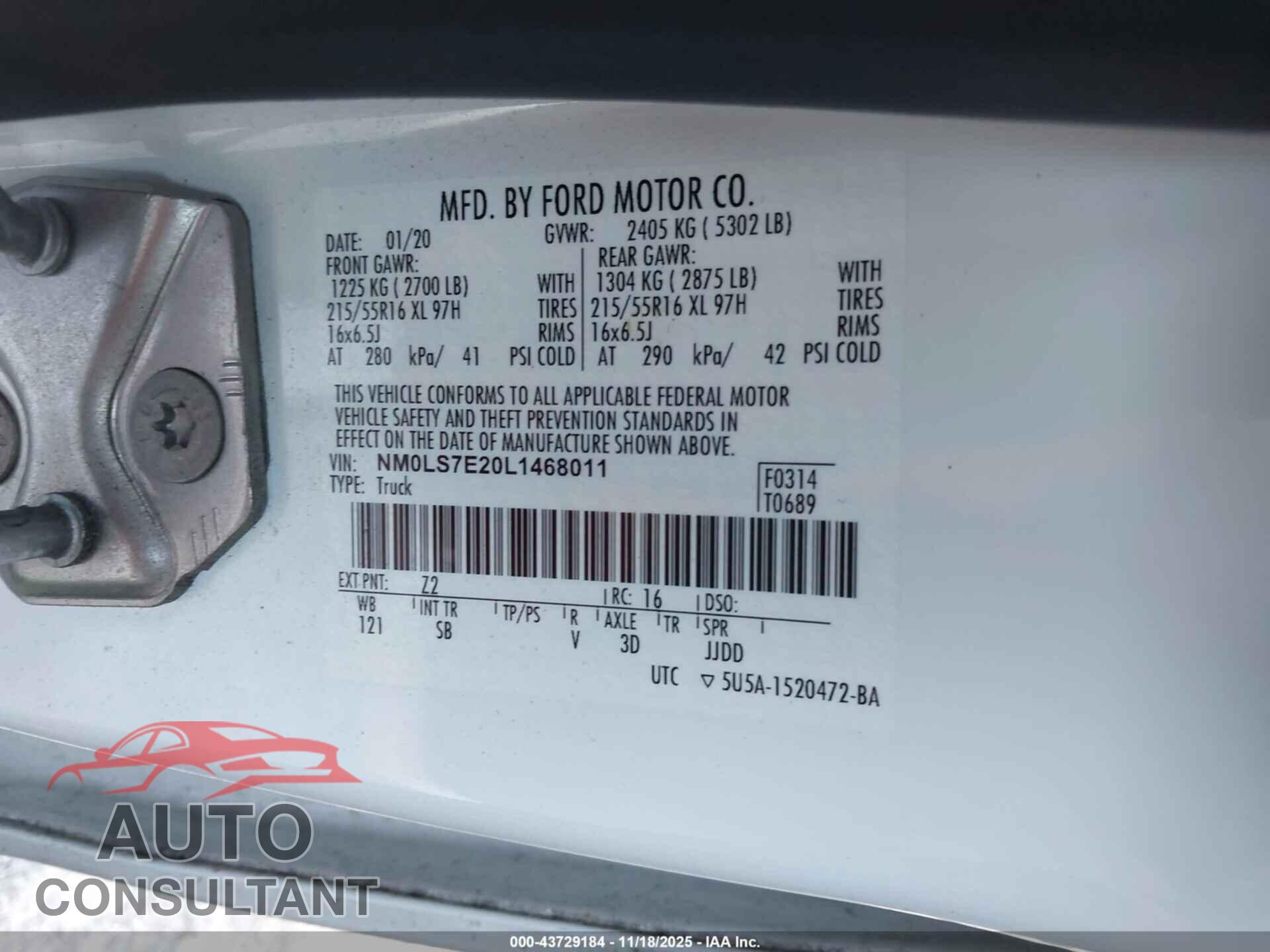 FORD TRANSIT CONNECT 2020 - NM0LS7E20L1468011