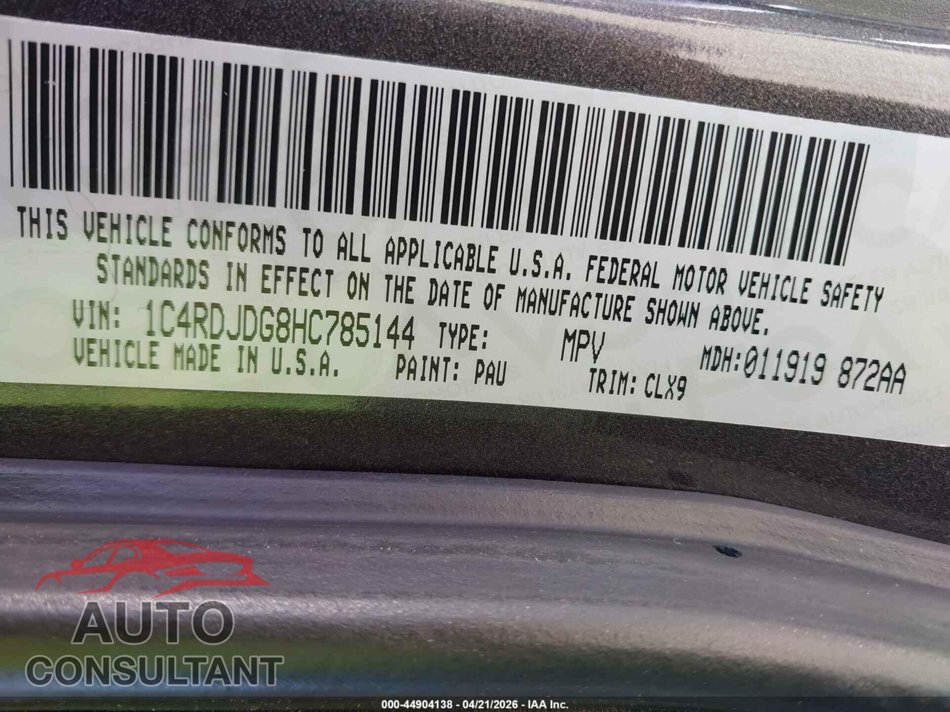 DODGE DURANGO 2017 - 1C4RDJDG8HC785144