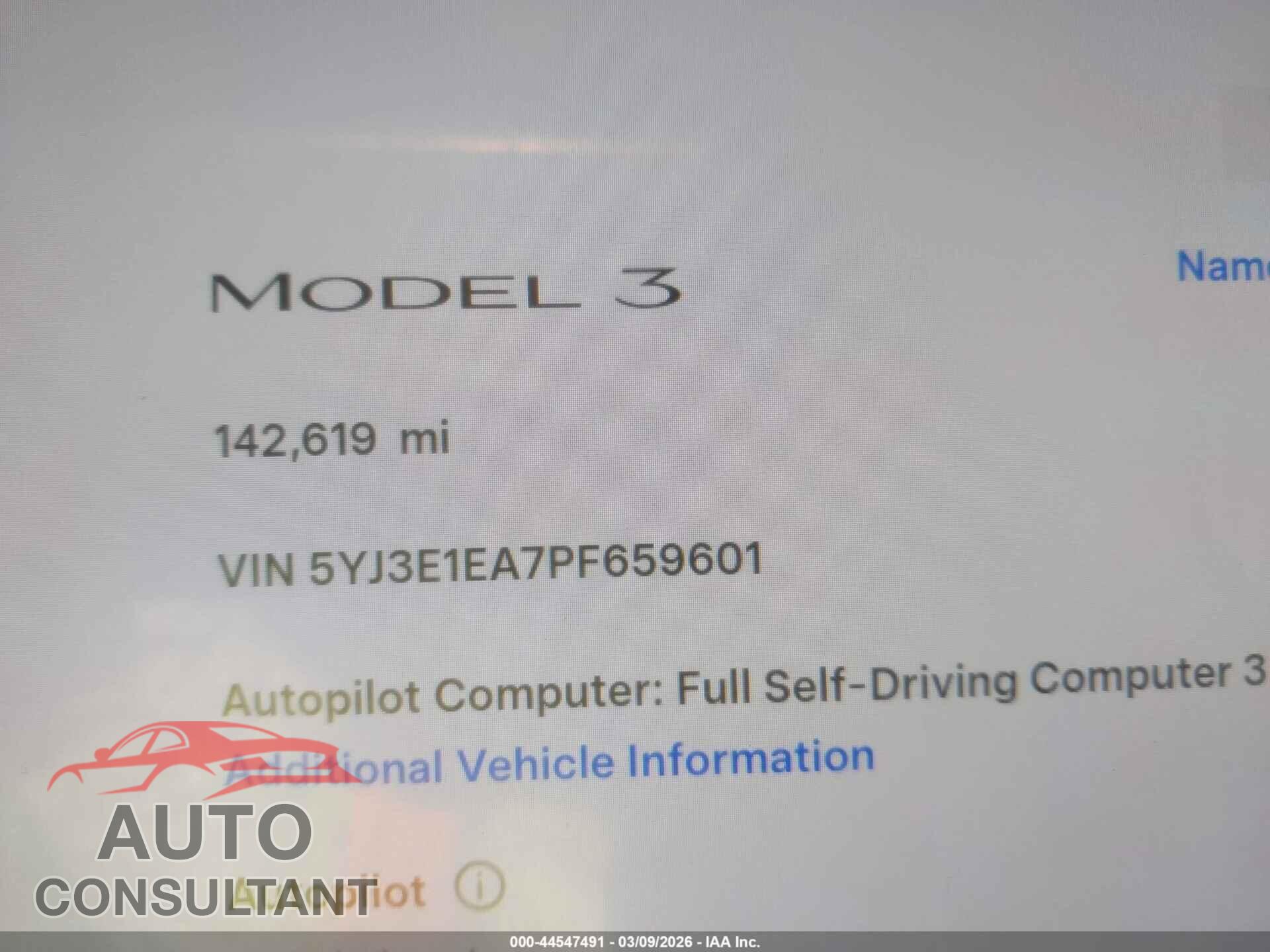 TESLA MODEL 3 2023 - 5YJ3E1EA7PF659601