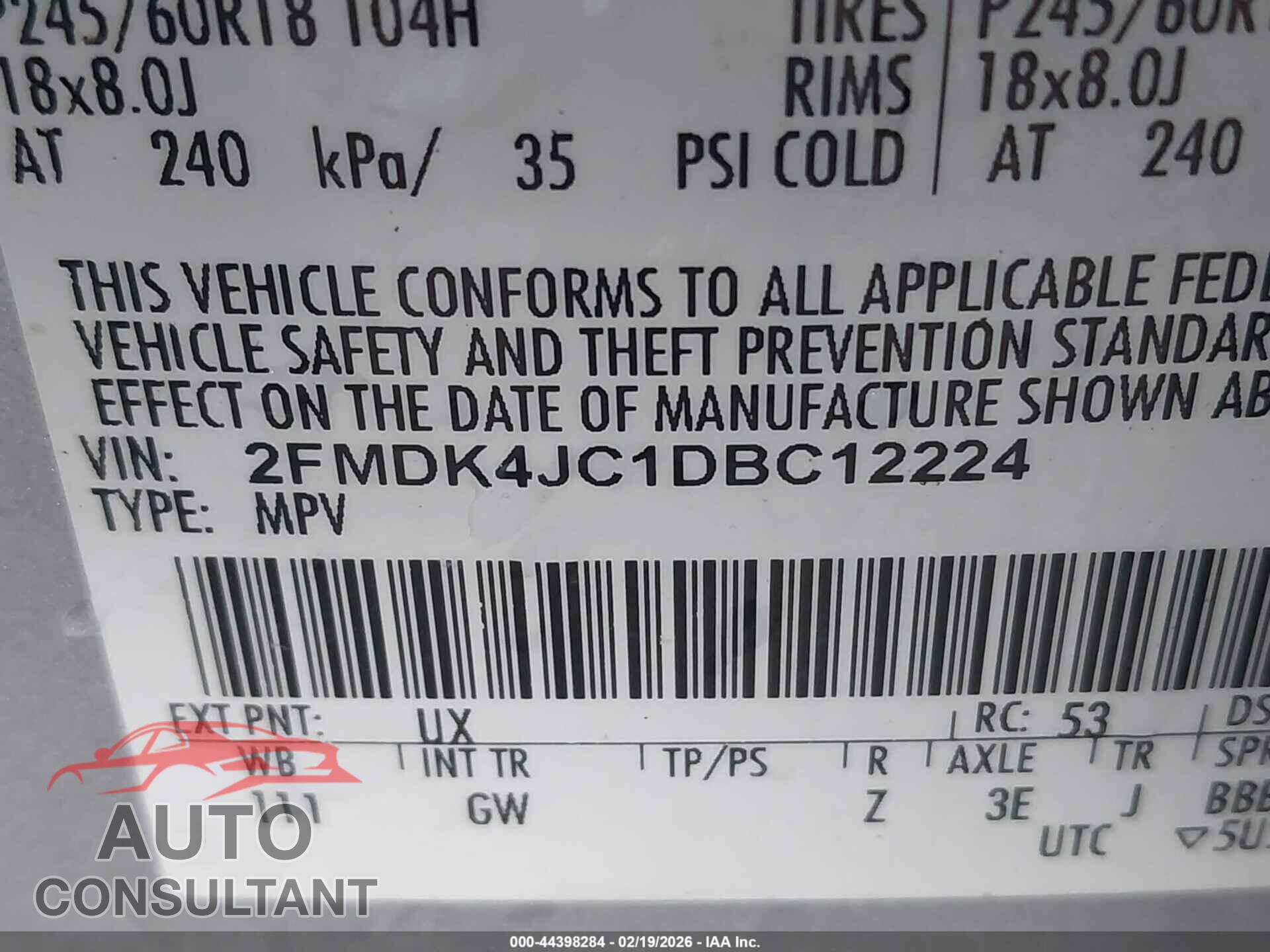 FORD EDGE 2013 - 2FMDK4JC1DBC12224