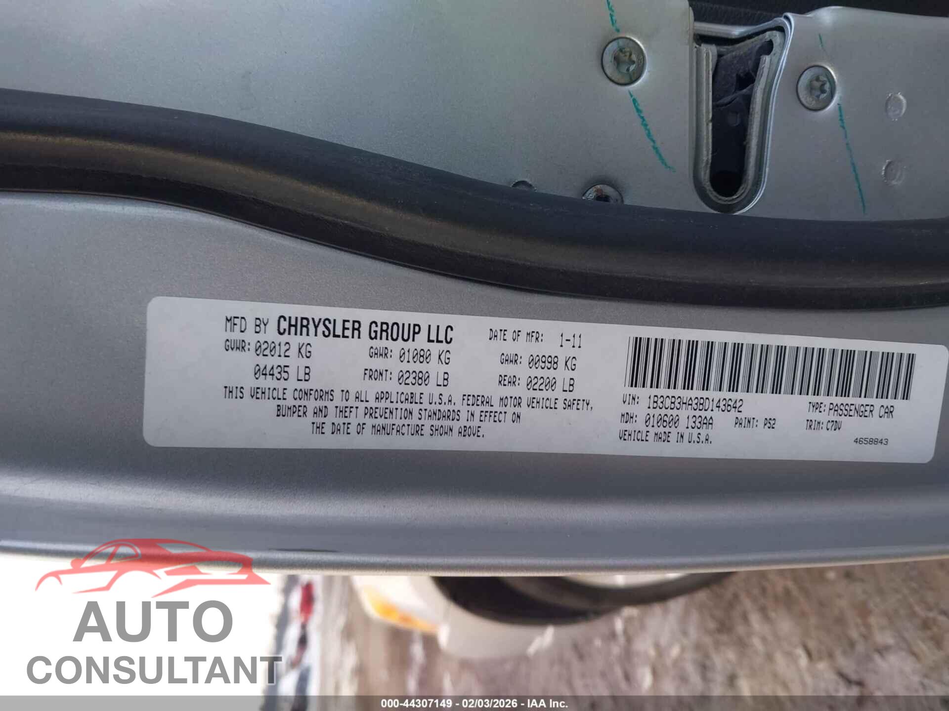 DODGE CALIBER 2011 - 1B3CB3HA3BD143642