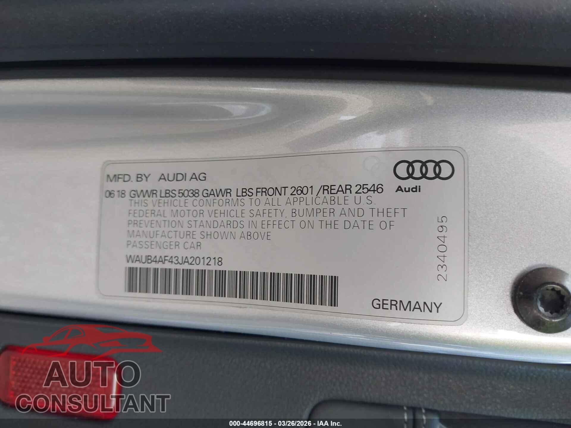 AUDI S4 2018 - WAUB4AF43JA201218