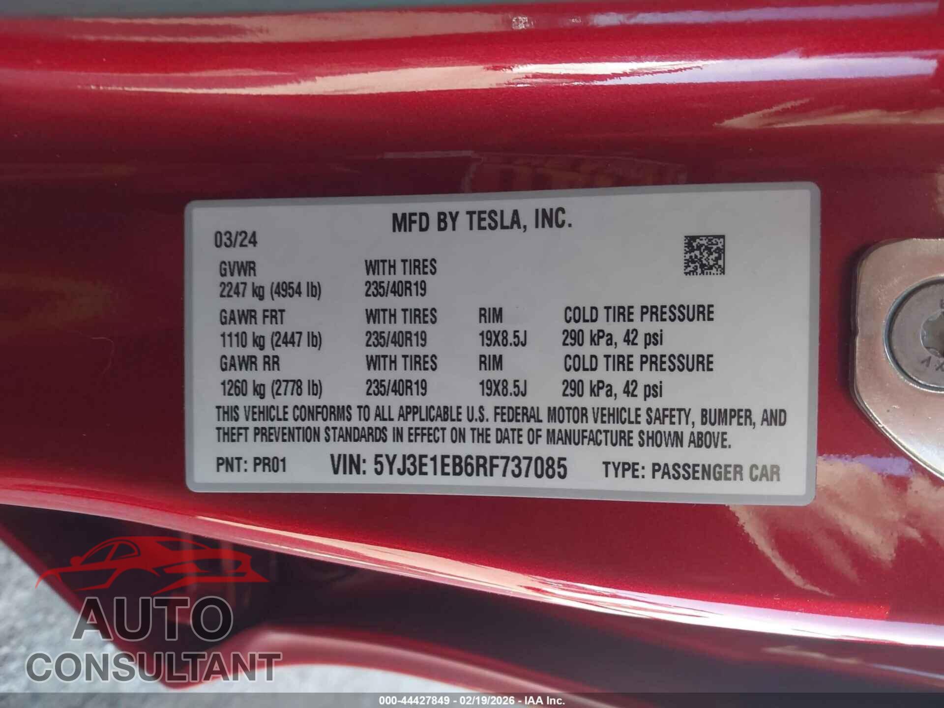 TESLA MODEL 3 2024 - 5YJ3E1EB6RF737085