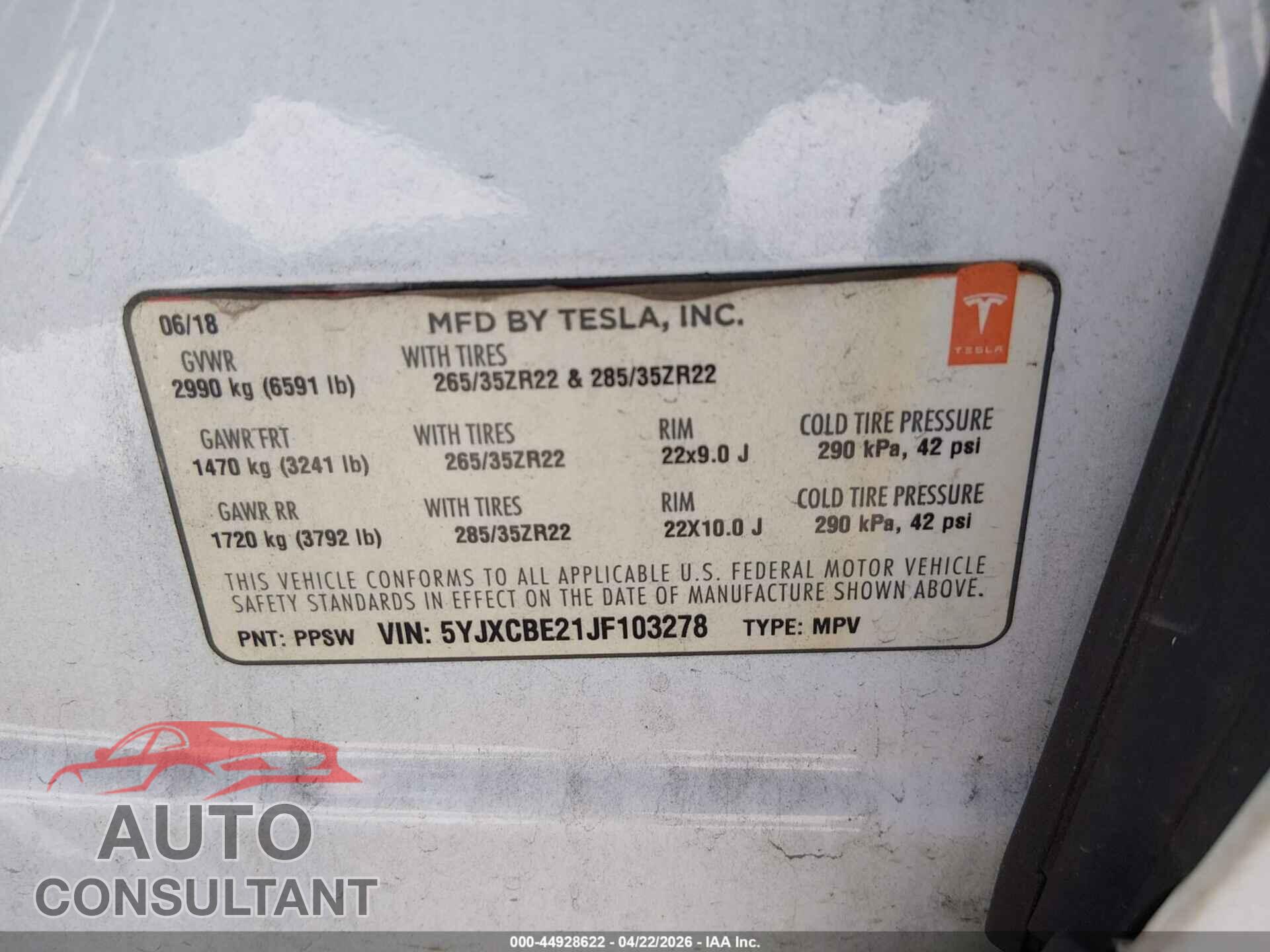 TESLA MODEL X 2018 - 5YJXCBE21JF103278