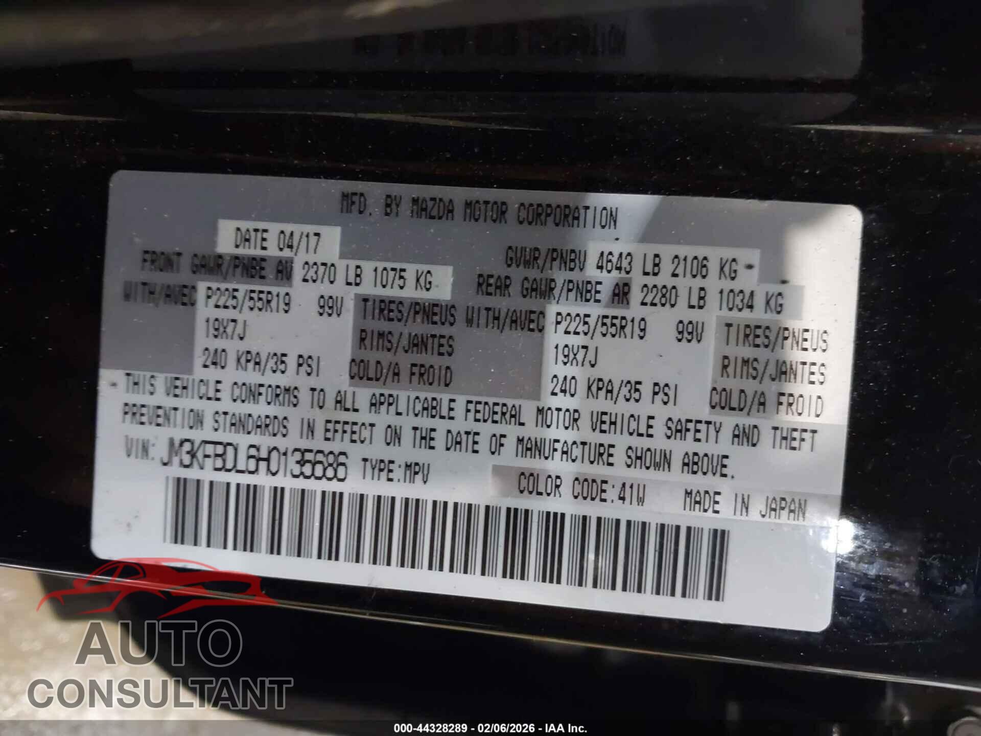 MAZDA CX-5 2017 - JM3KFBDL6H0135686