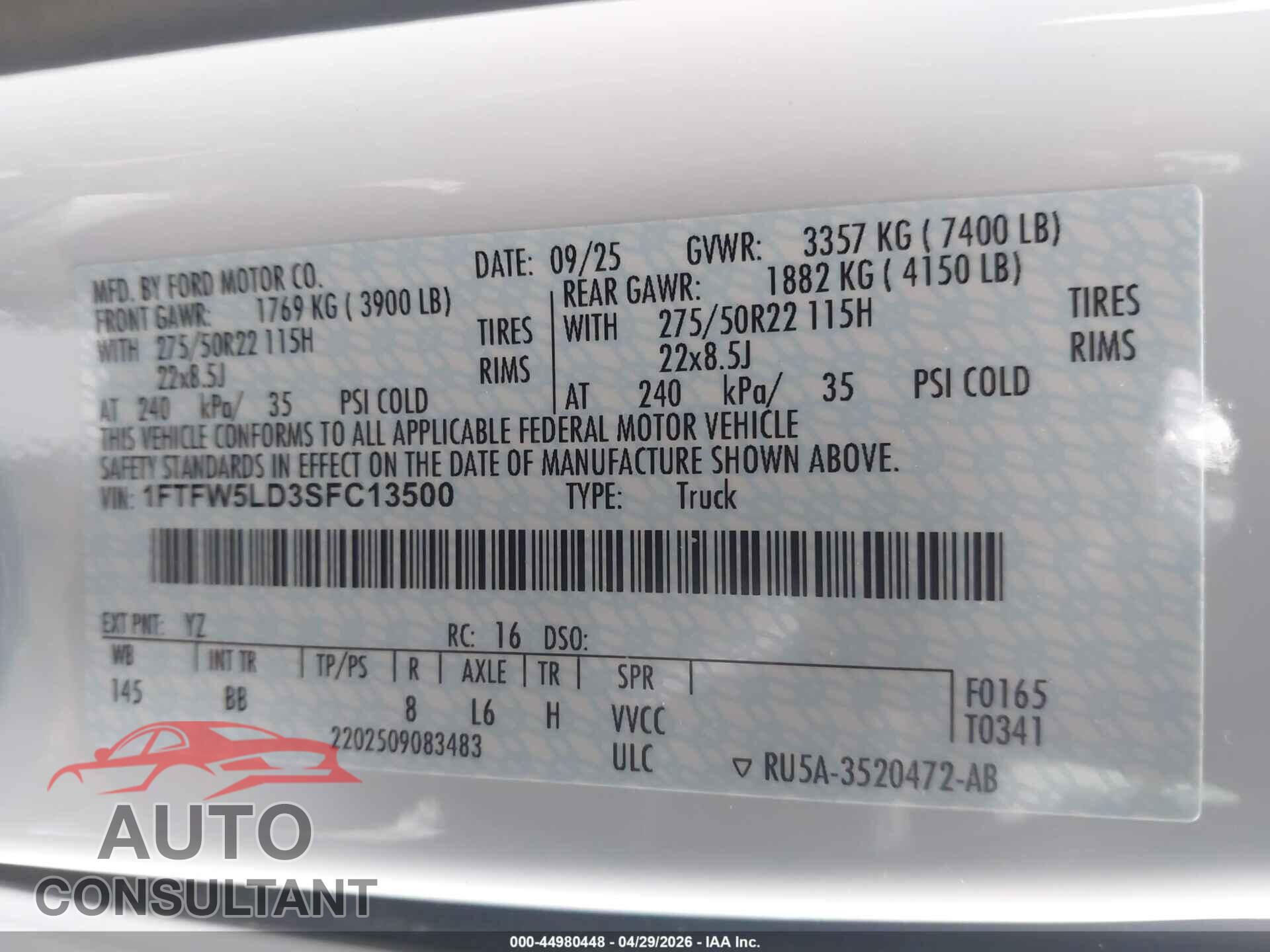 FORD F-150 2025 - 1FTFW5LD3SFC13500
