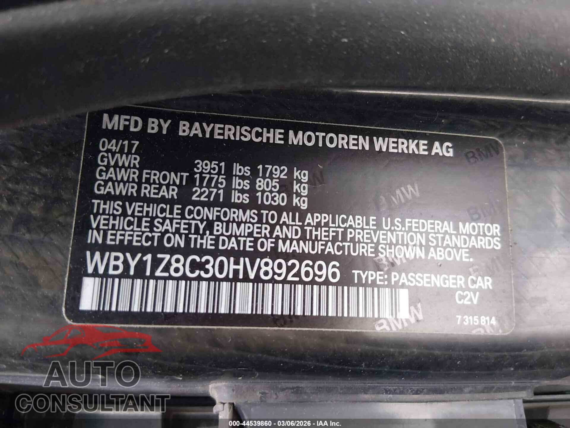 BMW I3 2017 - WBY1Z8C30HV892696