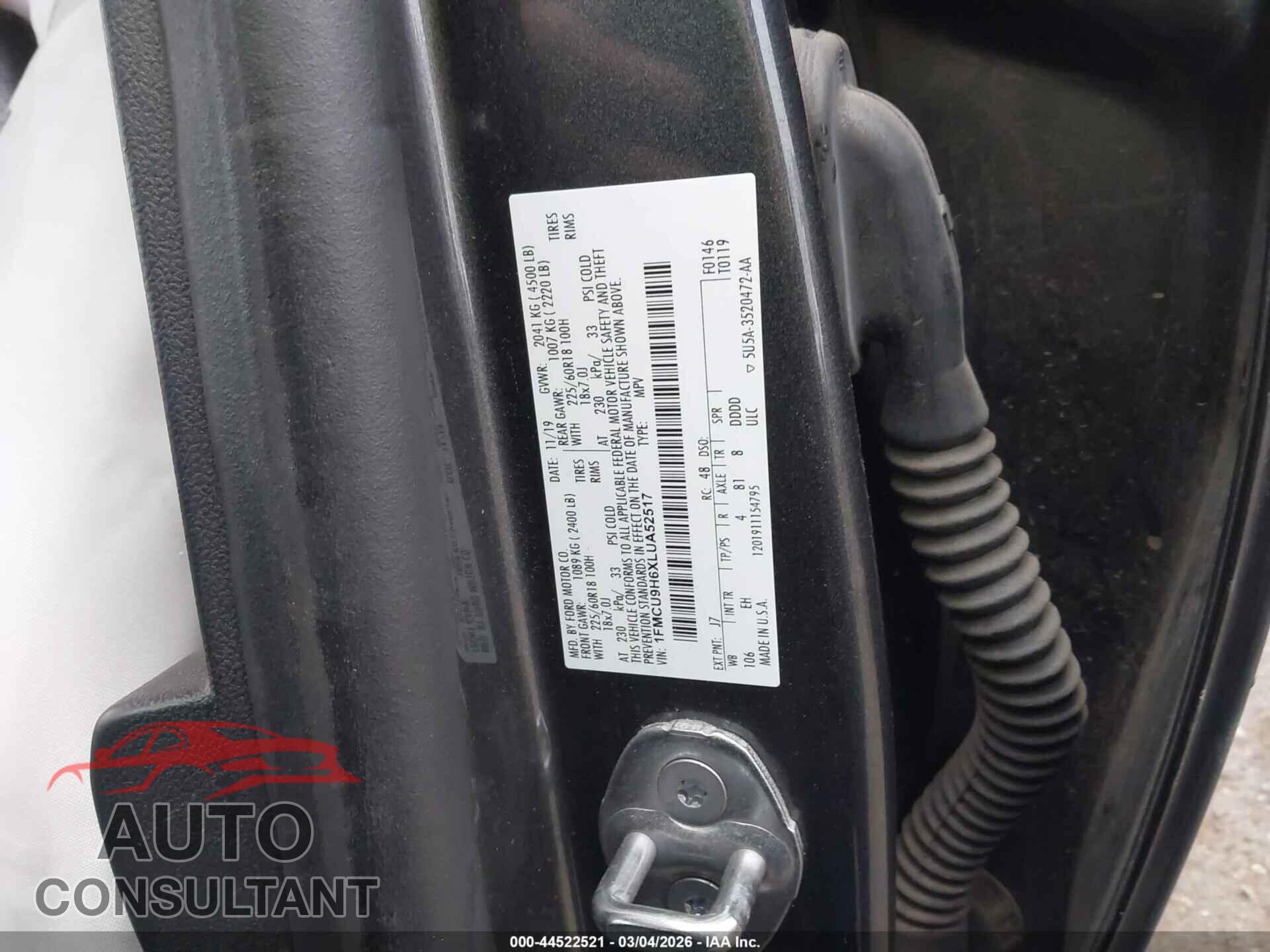 FORD ESCAPE 2020 - 1FMCU9H6XLUA52517