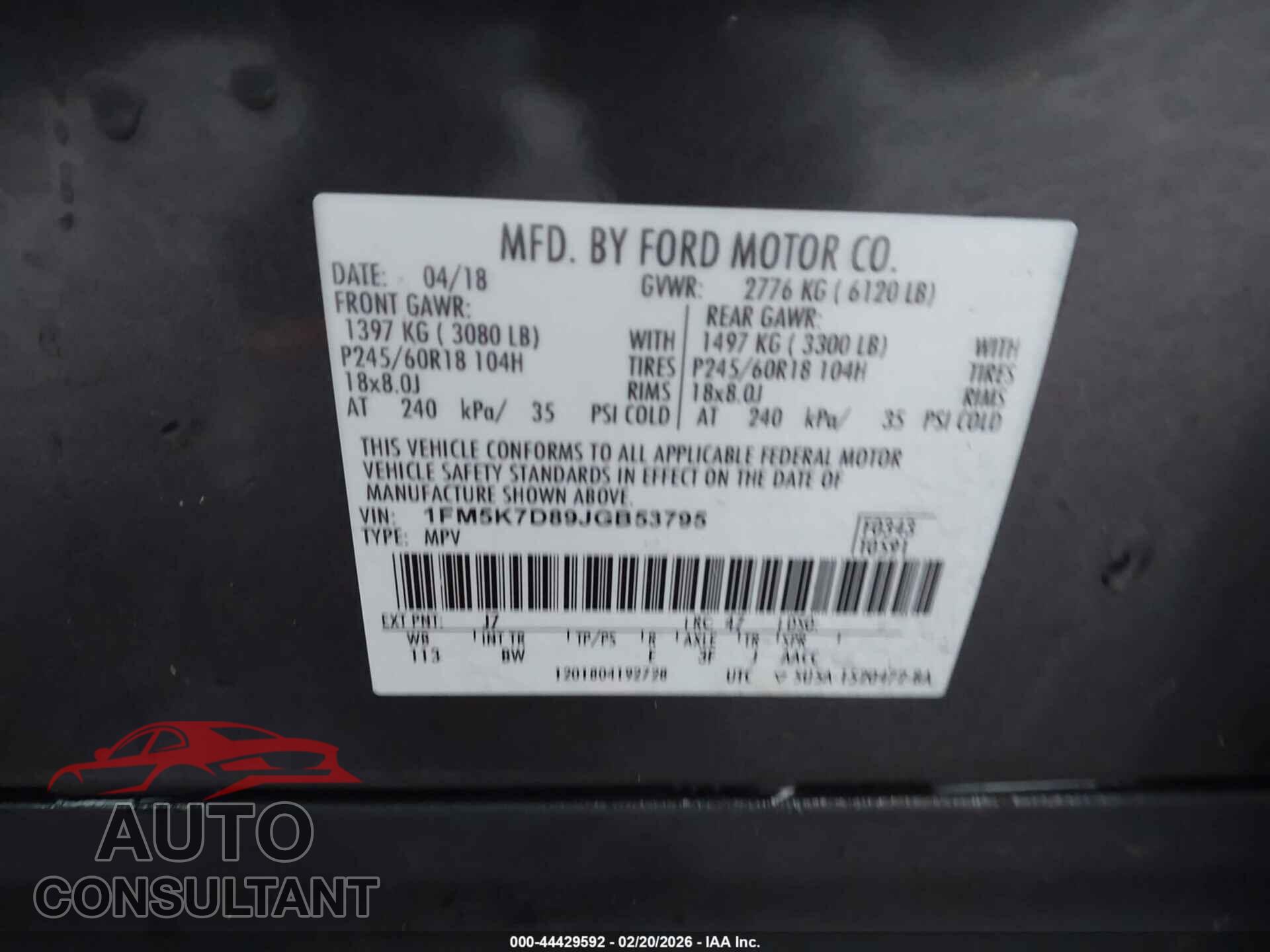 FORD EXPLORER 2018 - 1FM5K7D89JGB53795