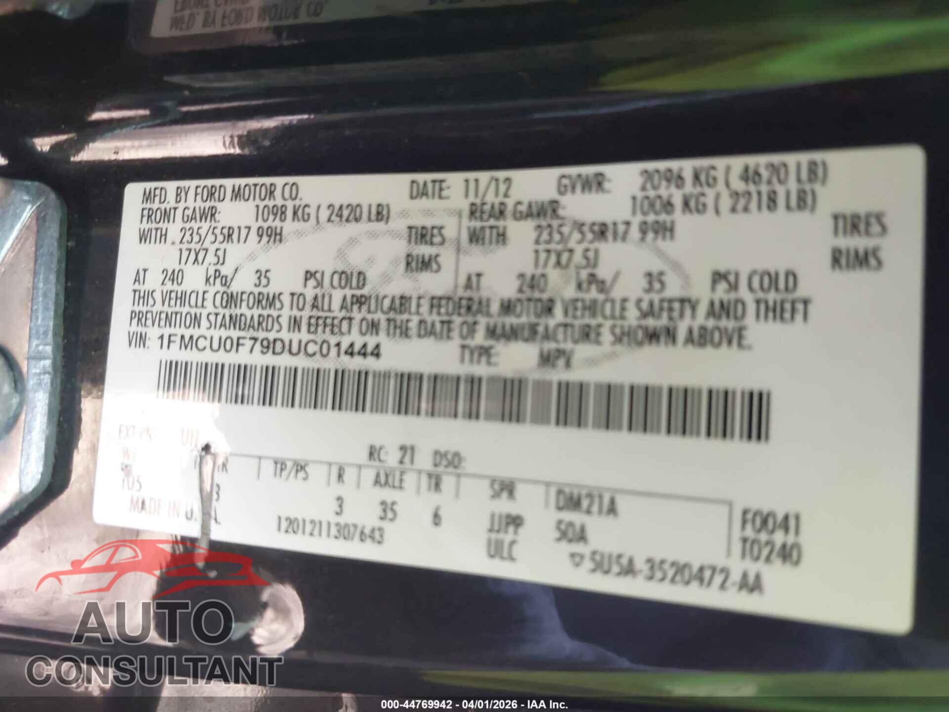 FORD ESCAPE 2013 - 1FMCU0F79DUC01444