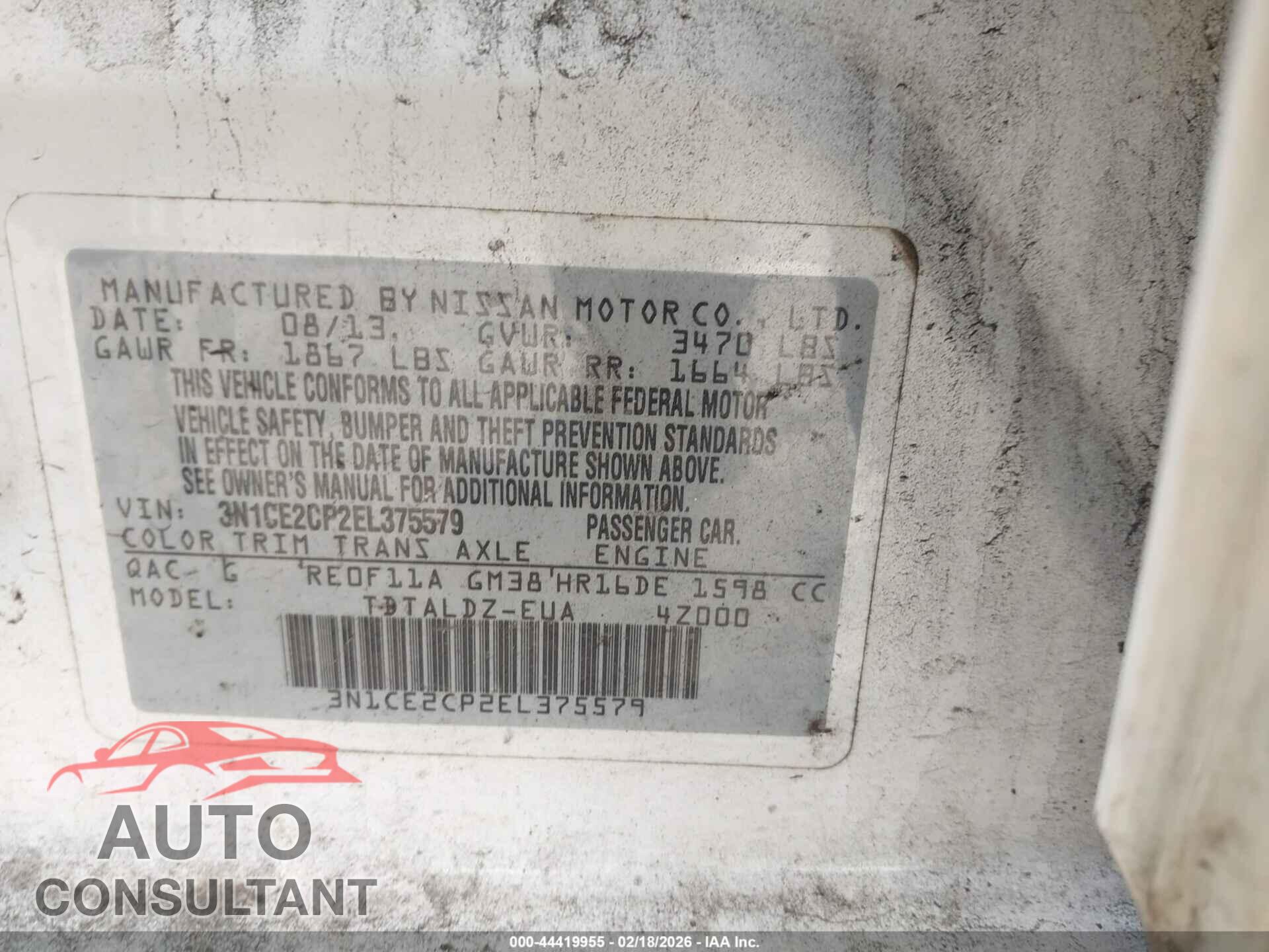 NISSAN VERSA NOTE 2014 - 3N1CE2CP2EL375579