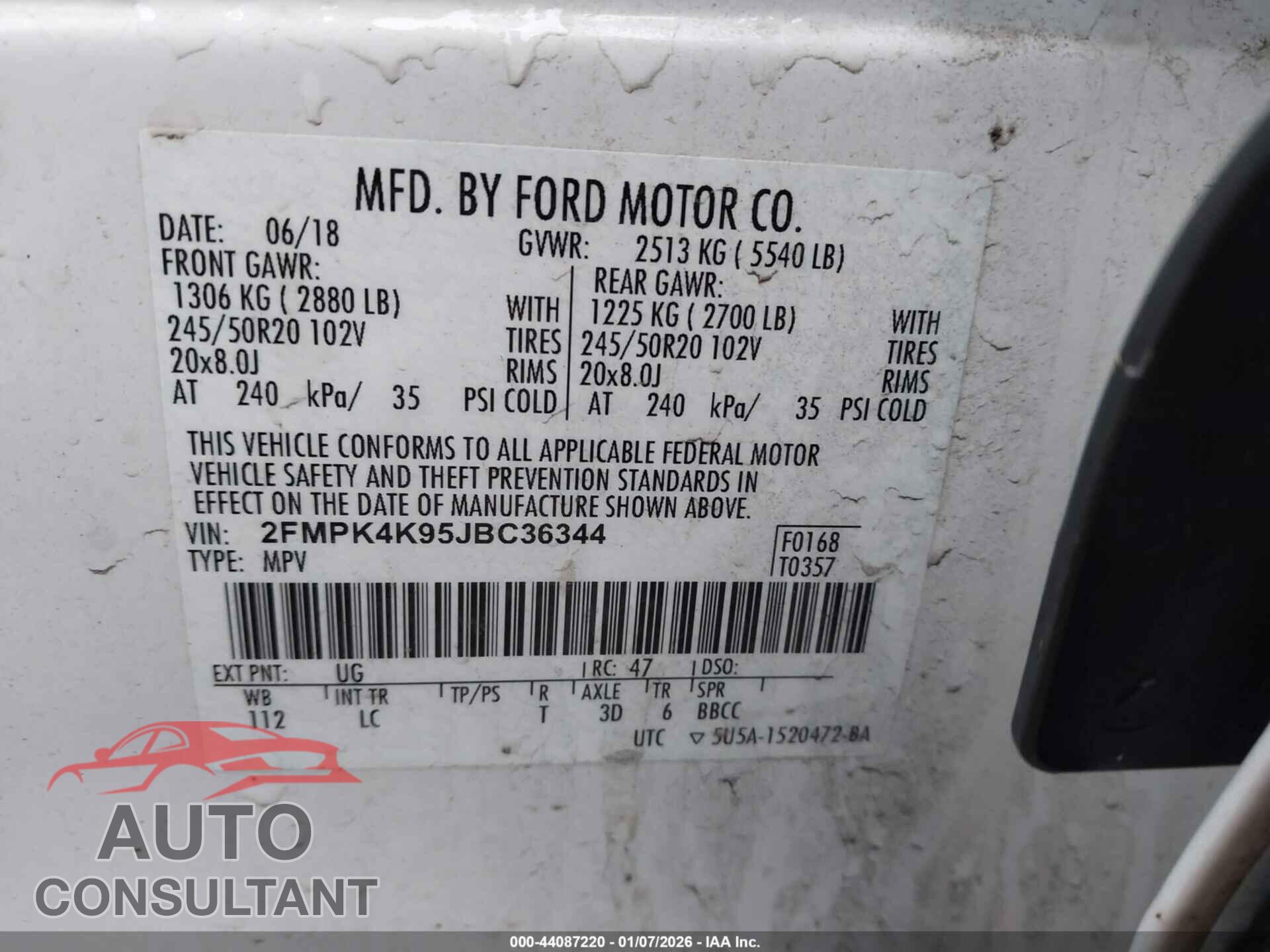 FORD EDGE 2018 - 2FMPK4K95JBC36344