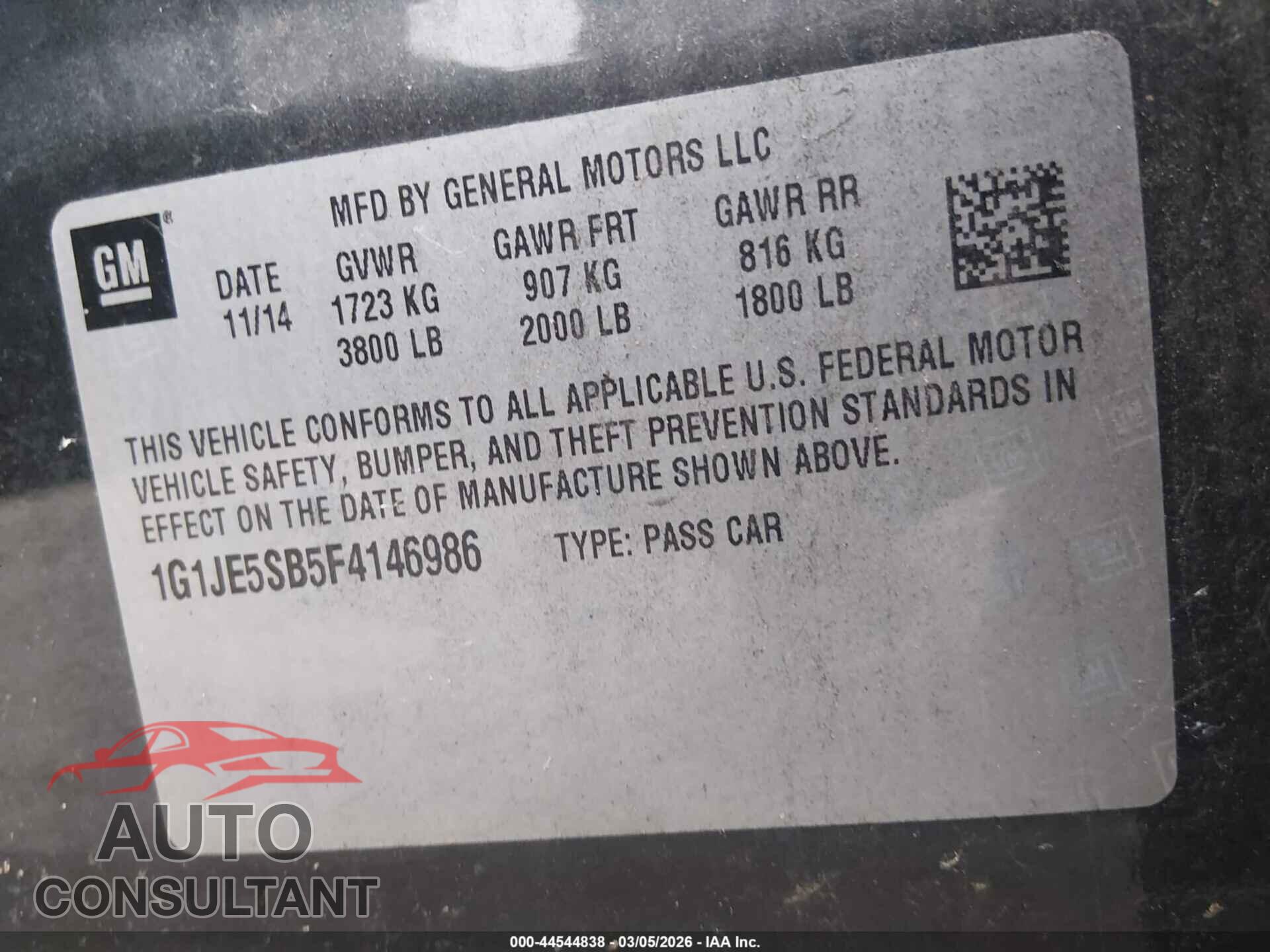 CHEVROLET SONIC 2015 - 1G1JE5SB5F4146986