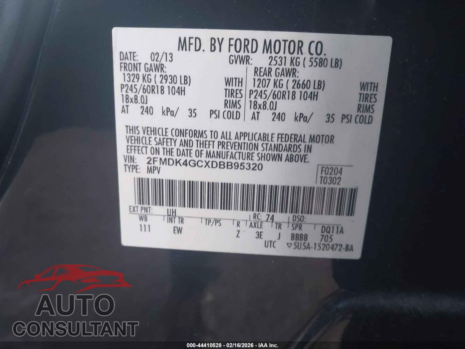 FORD EDGE 2013 - 2FMDK4GCXDBB95320
