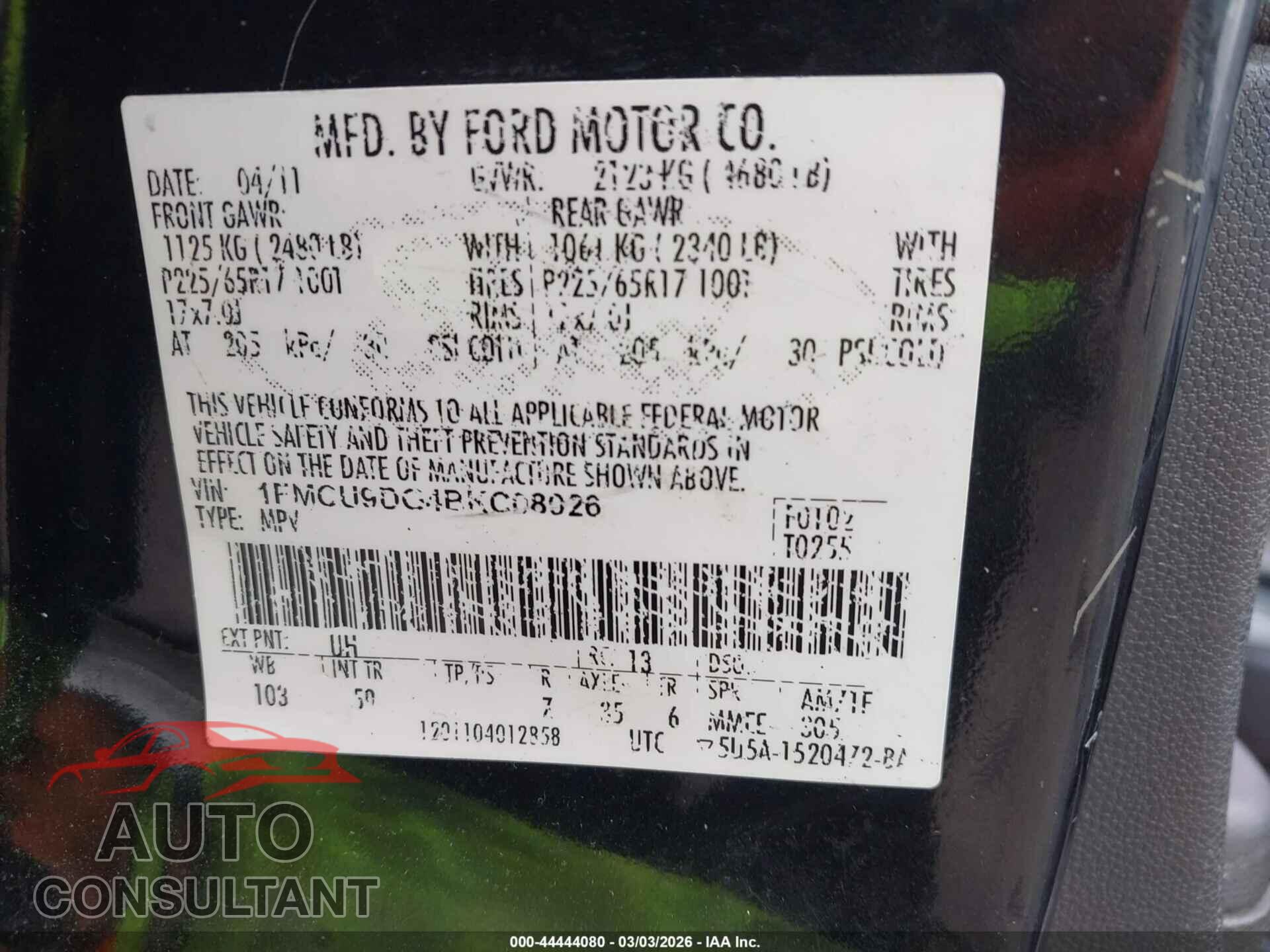 FORD ESCAPE 2011 - 1FMCU9DG4BKC08026