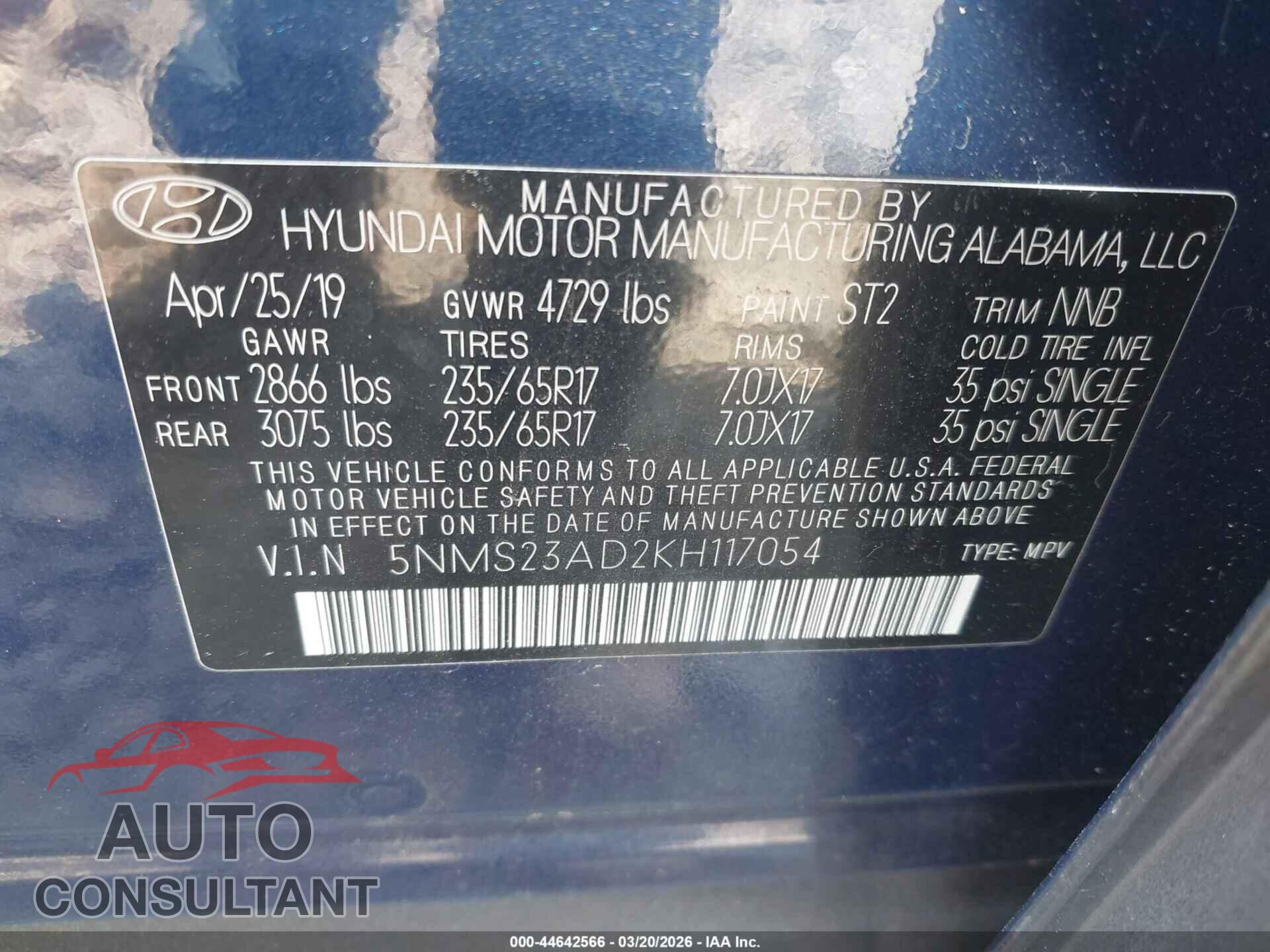 HYUNDAI SANTA FE 2019 - 5NMS23AD2KH117054