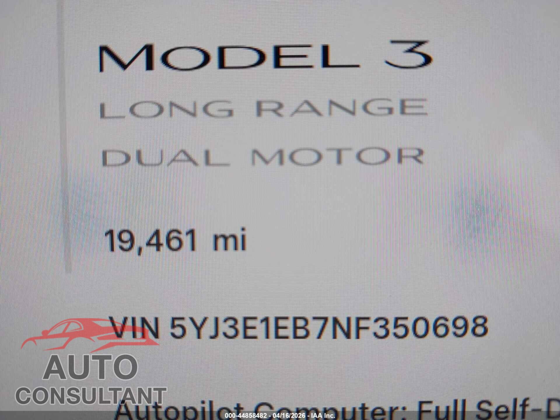 TESLA MODEL 3 2022 - 5YJ3E1EB7NF350698