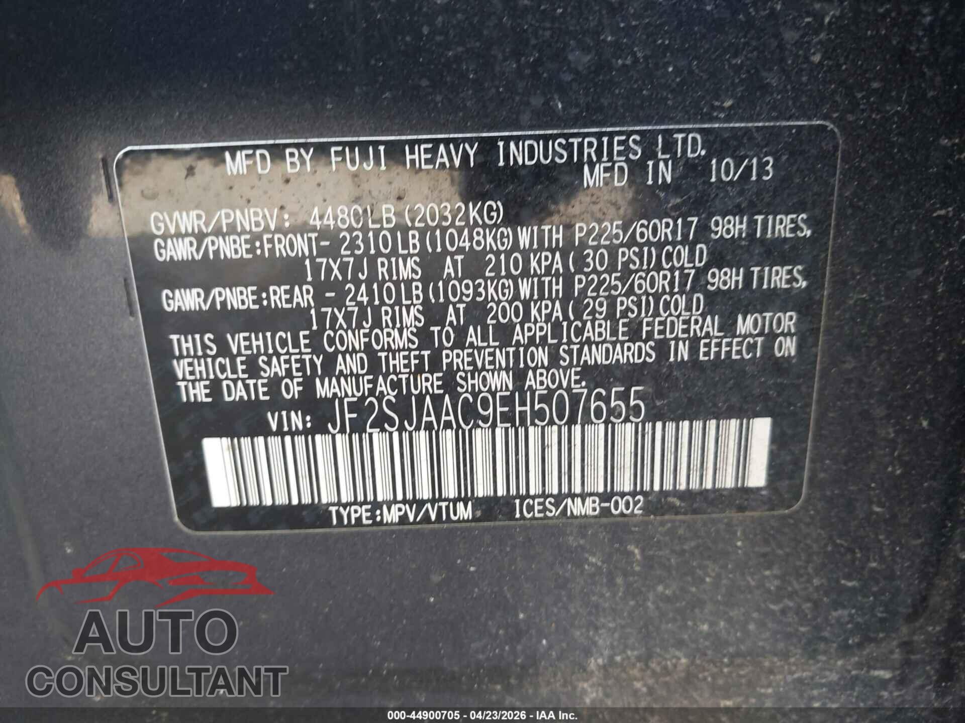 SUBARU FORESTER 2014 - JF2SJAAC9EH507655