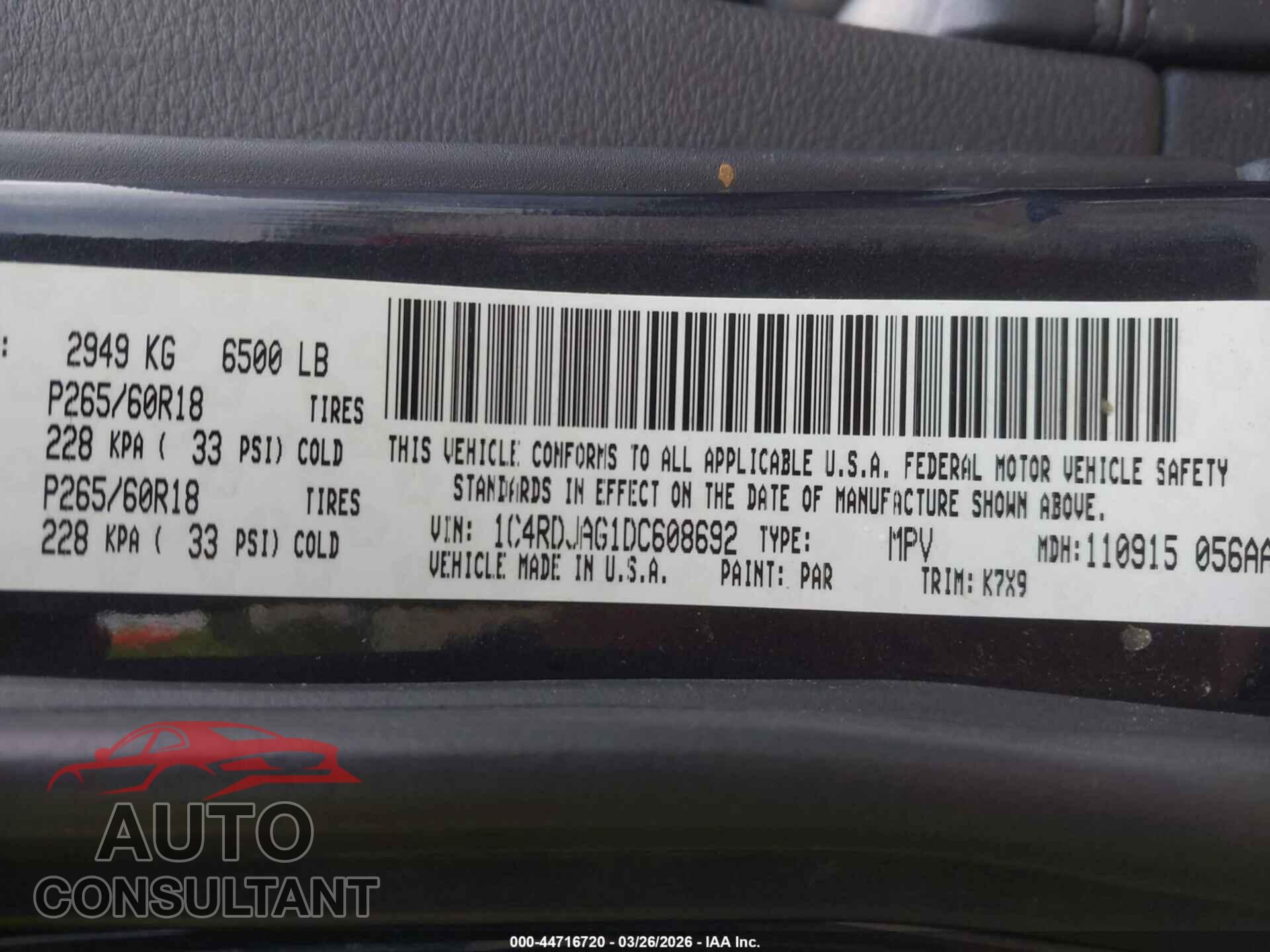 DODGE DURANGO 2013 - 1C4RDJAG1DC608692
