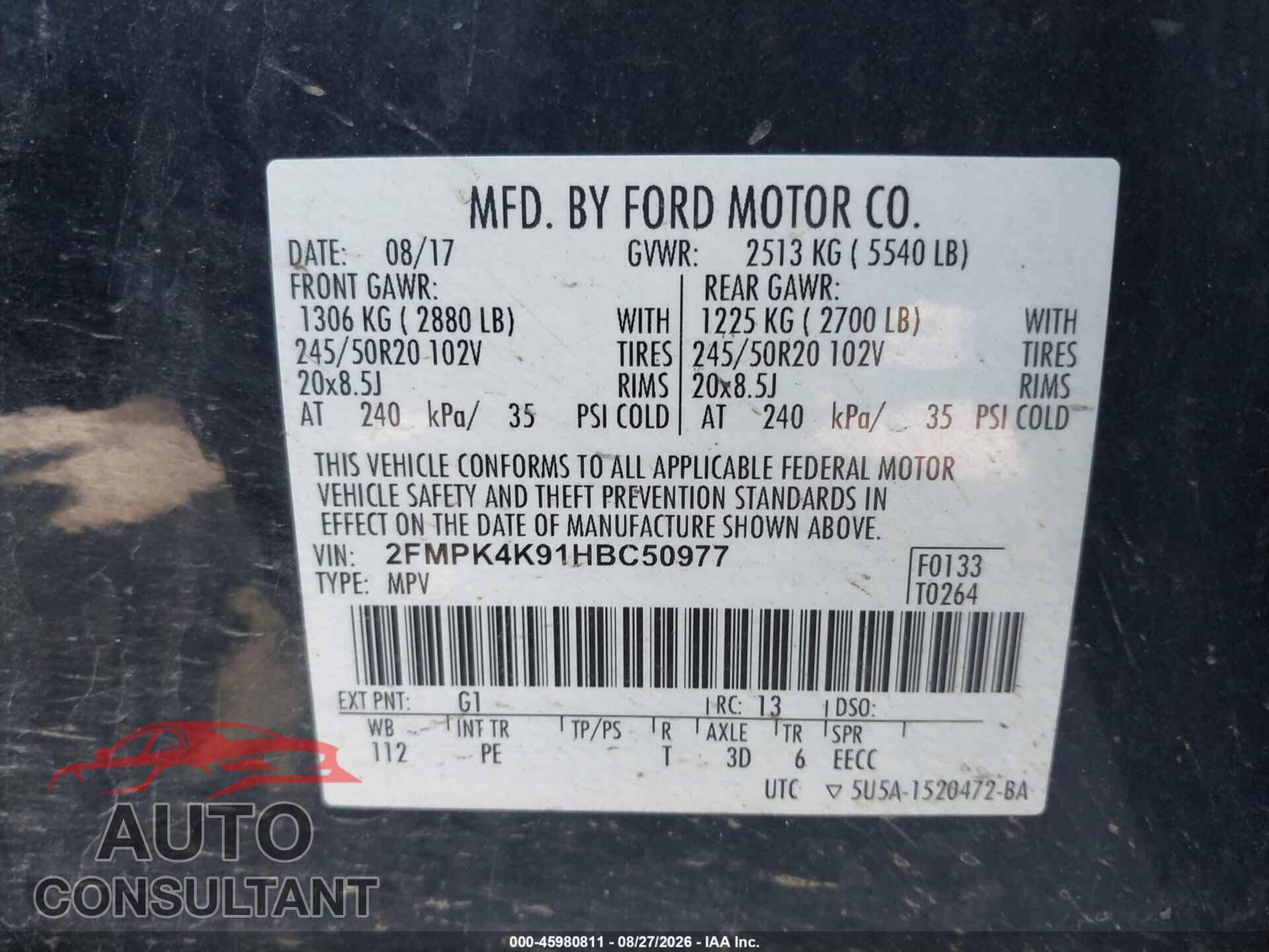 FORD EDGE 2017 - 2FMPK4K91HBC50977