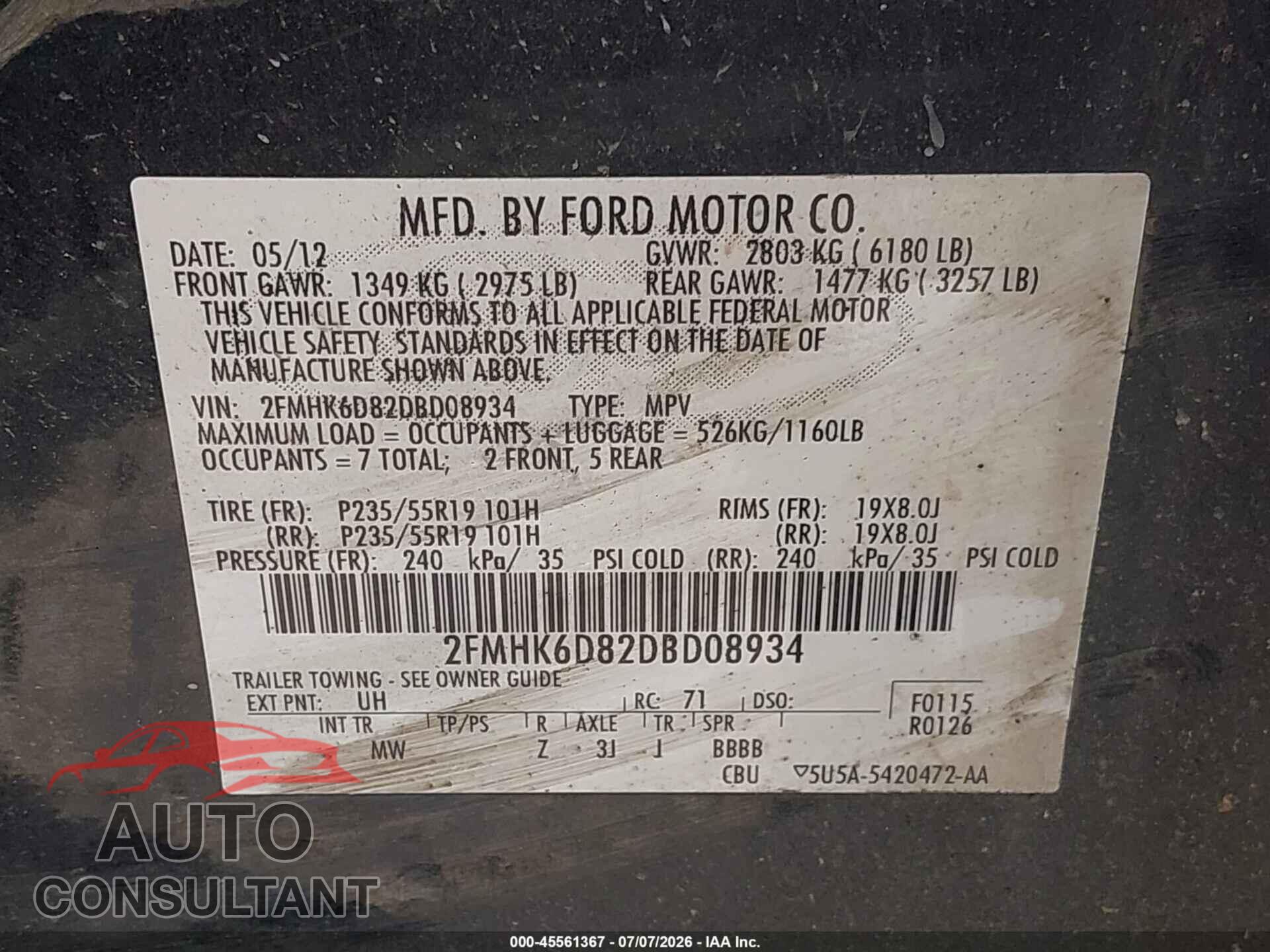 FORD FLEX 2013 - 2FMHK6D82DBD08934