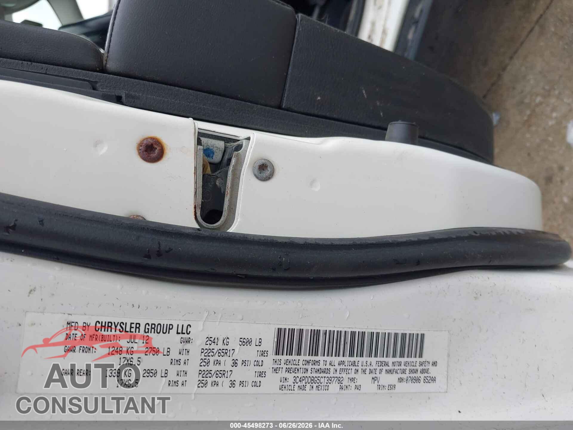 DODGE JOURNEY 2012 - 3C4PDDBG5CT397782