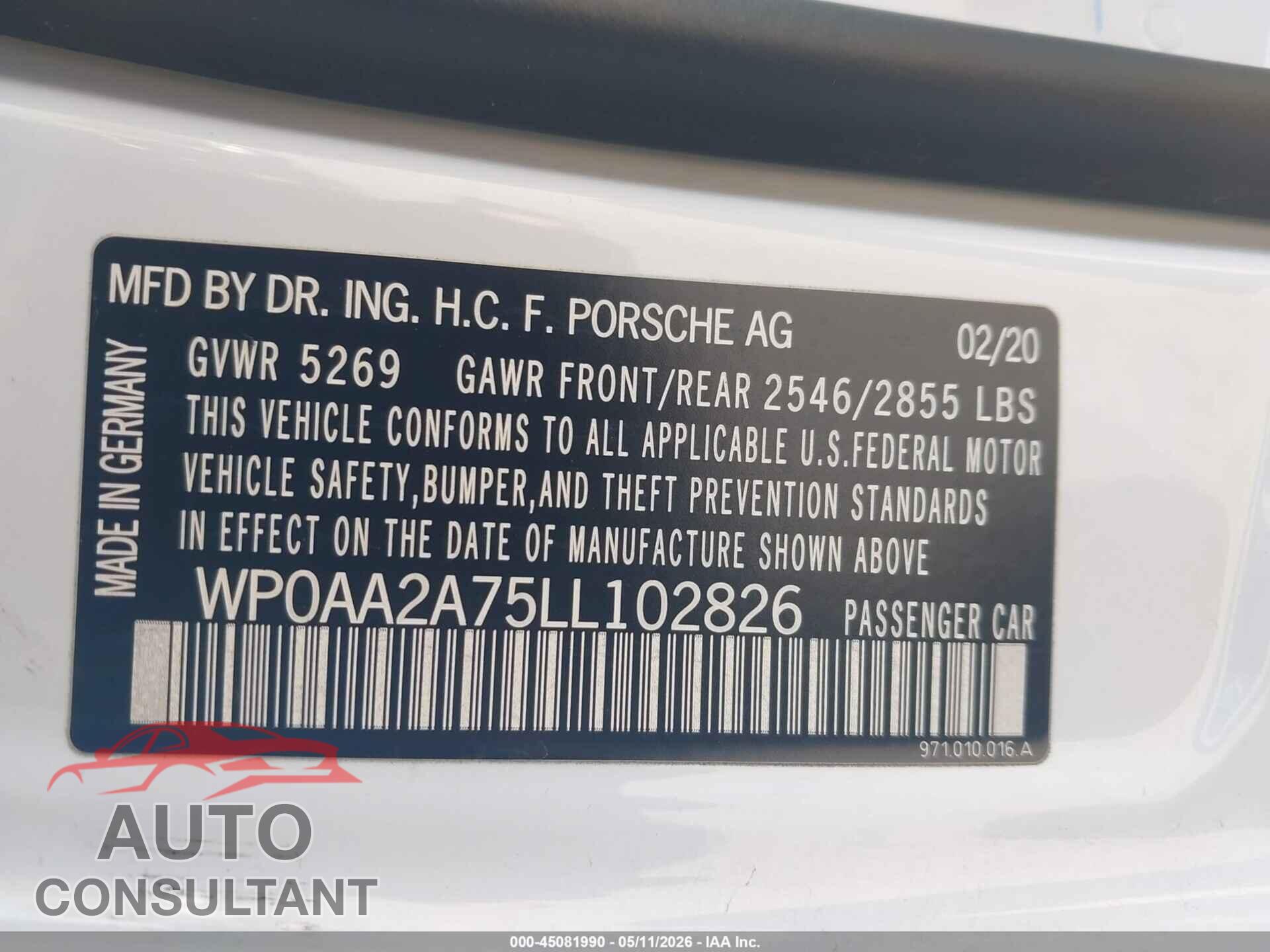 PORSCHE PANAMERA 2020 - WP0AA2A75LL102826