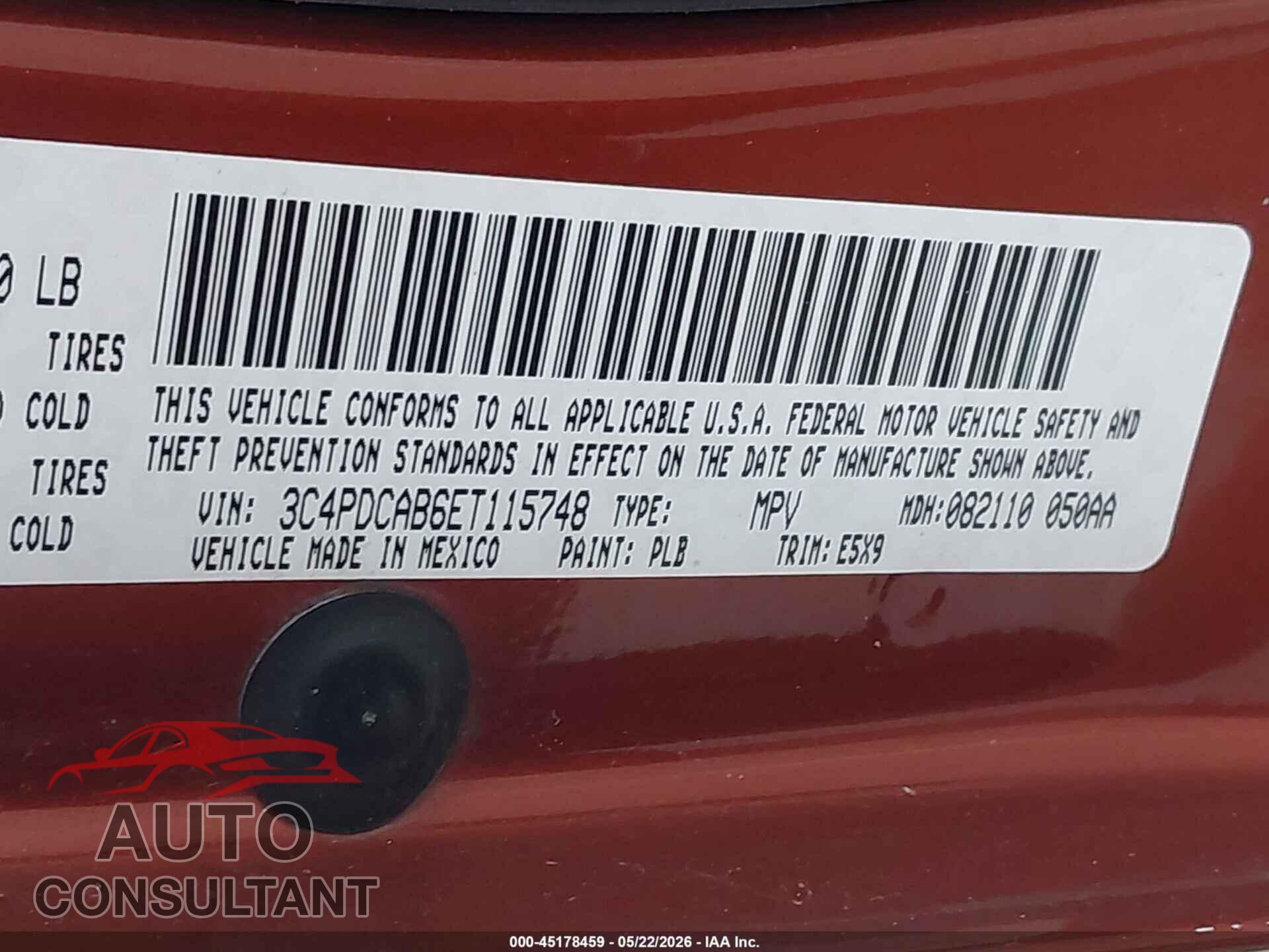 DODGE JOURNEY 2014 - 3C4PDCAB6ET115748