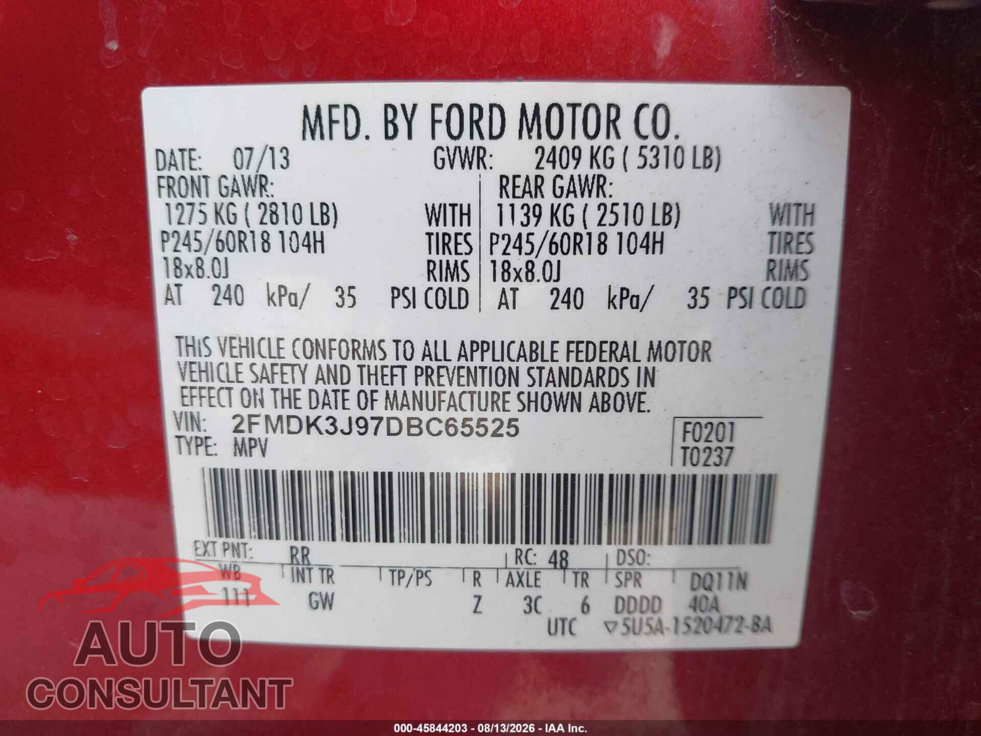 FORD EDGE 2013 - 2FMDK3J97DBC65525