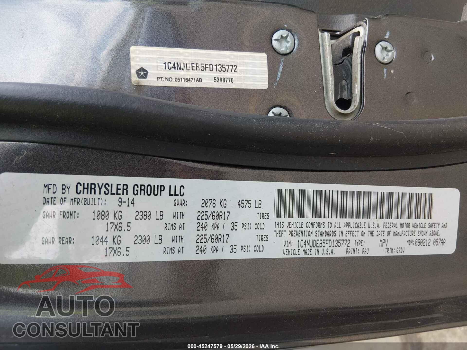 JEEP COMPASS 2015 - 1C4NJDEB5FD135772