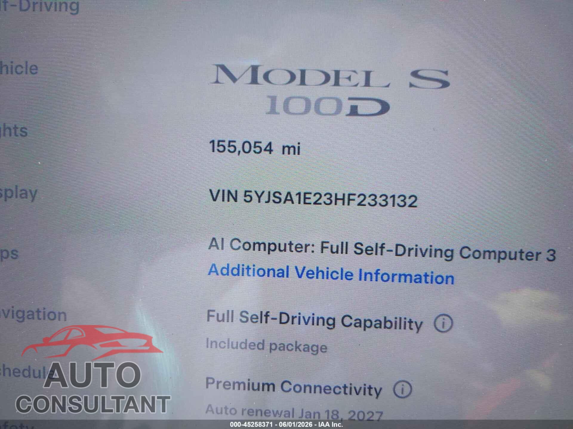 TESLA MODEL S 2017 - 5YJSA1E23HF233132