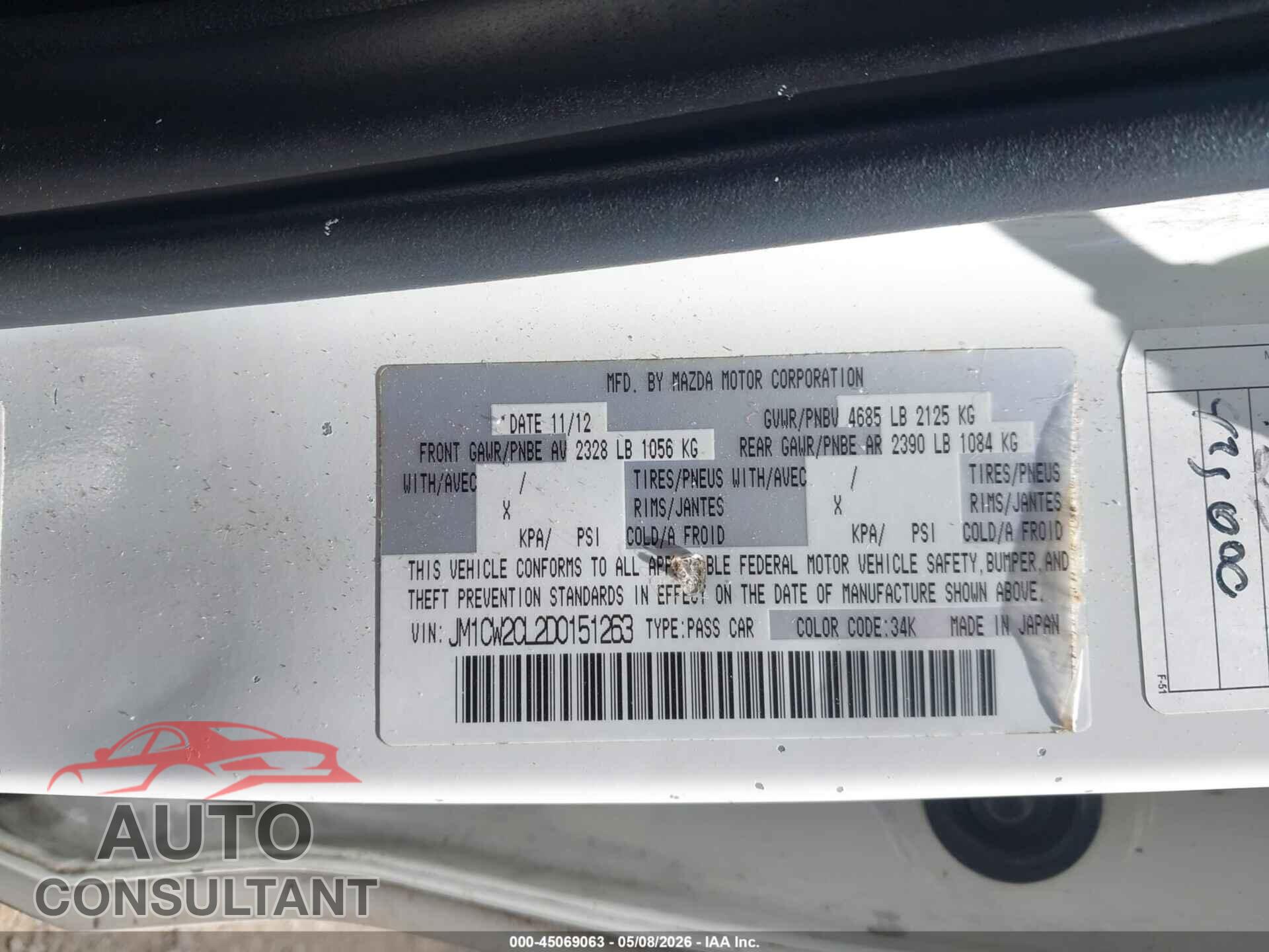 MAZDA MAZDA5 2013 - JM1CW2CL2D0151263