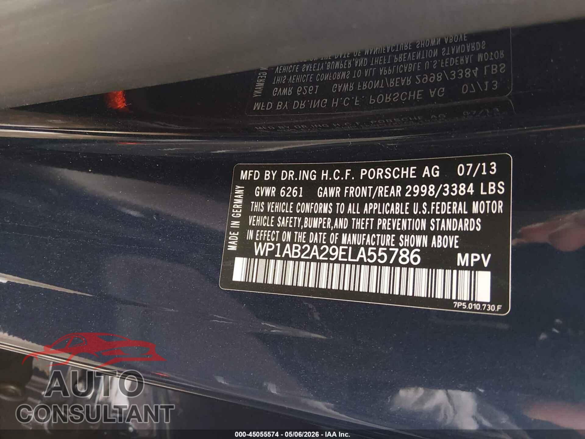 PORSCHE CAYENNE 2014 - WP1AB2A29ELA55786