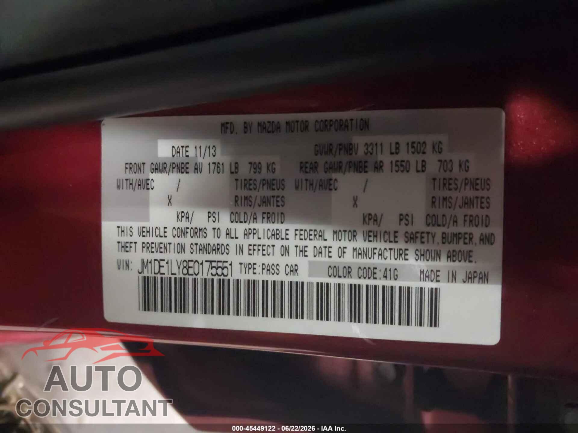 MAZDA MAZDA2 2014 - JM1DE1LY8E0175551
