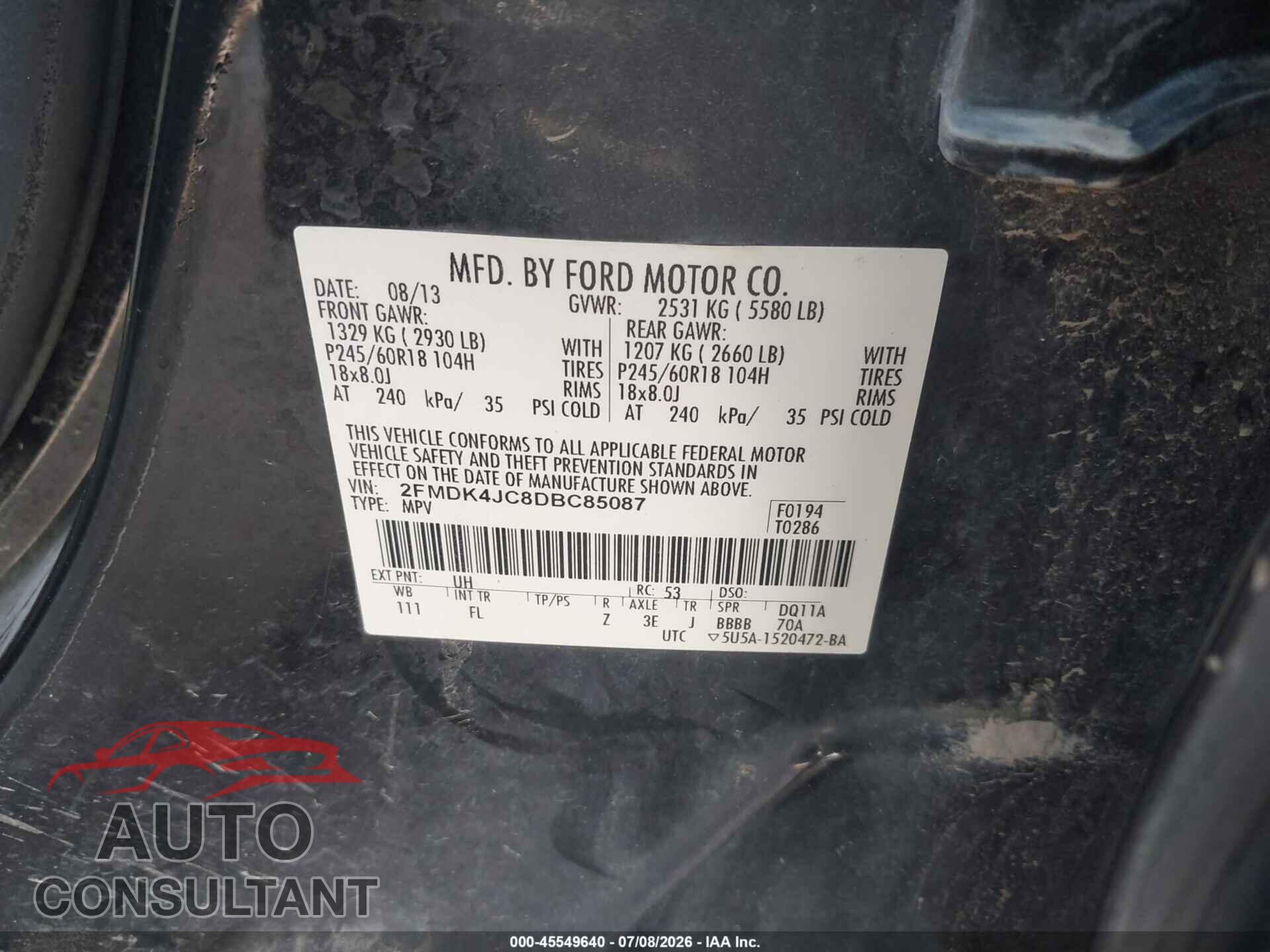 FORD EDGE 2013 - 2FMDK4JC8DBC85087