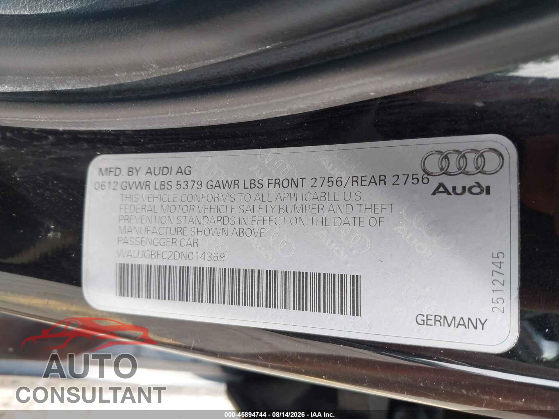 AUDI A6 2013 - WAUJGBFC2DN014369