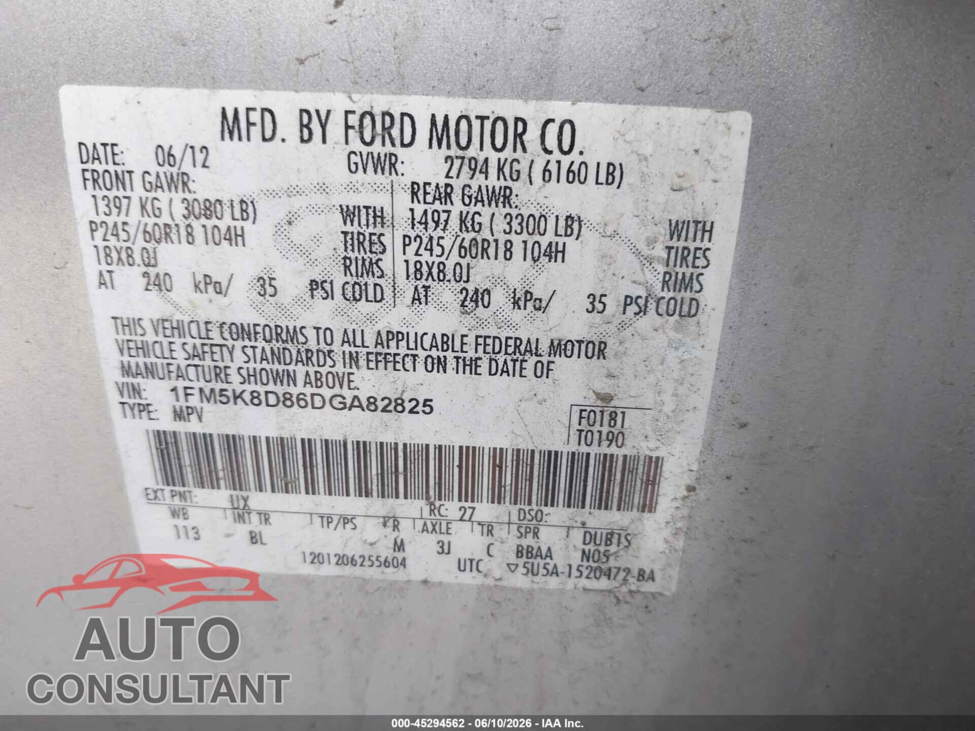 FORD EXPLORER 2013 - 1FM5K8D86DGA82825