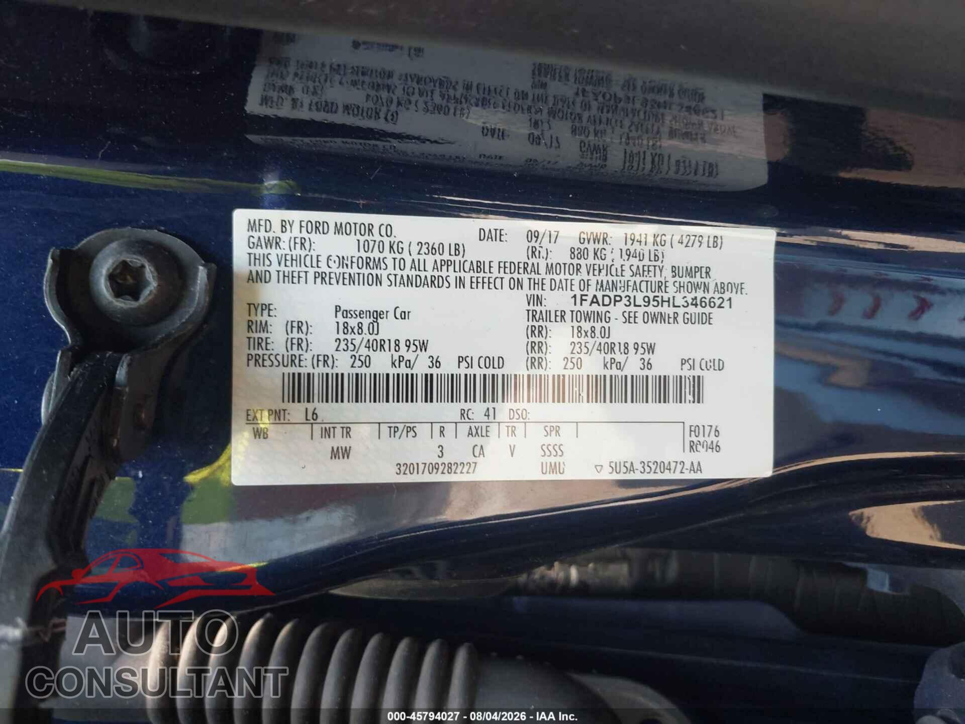 FORD FOCUS ST 2017 - 1FADP3L95HL346621