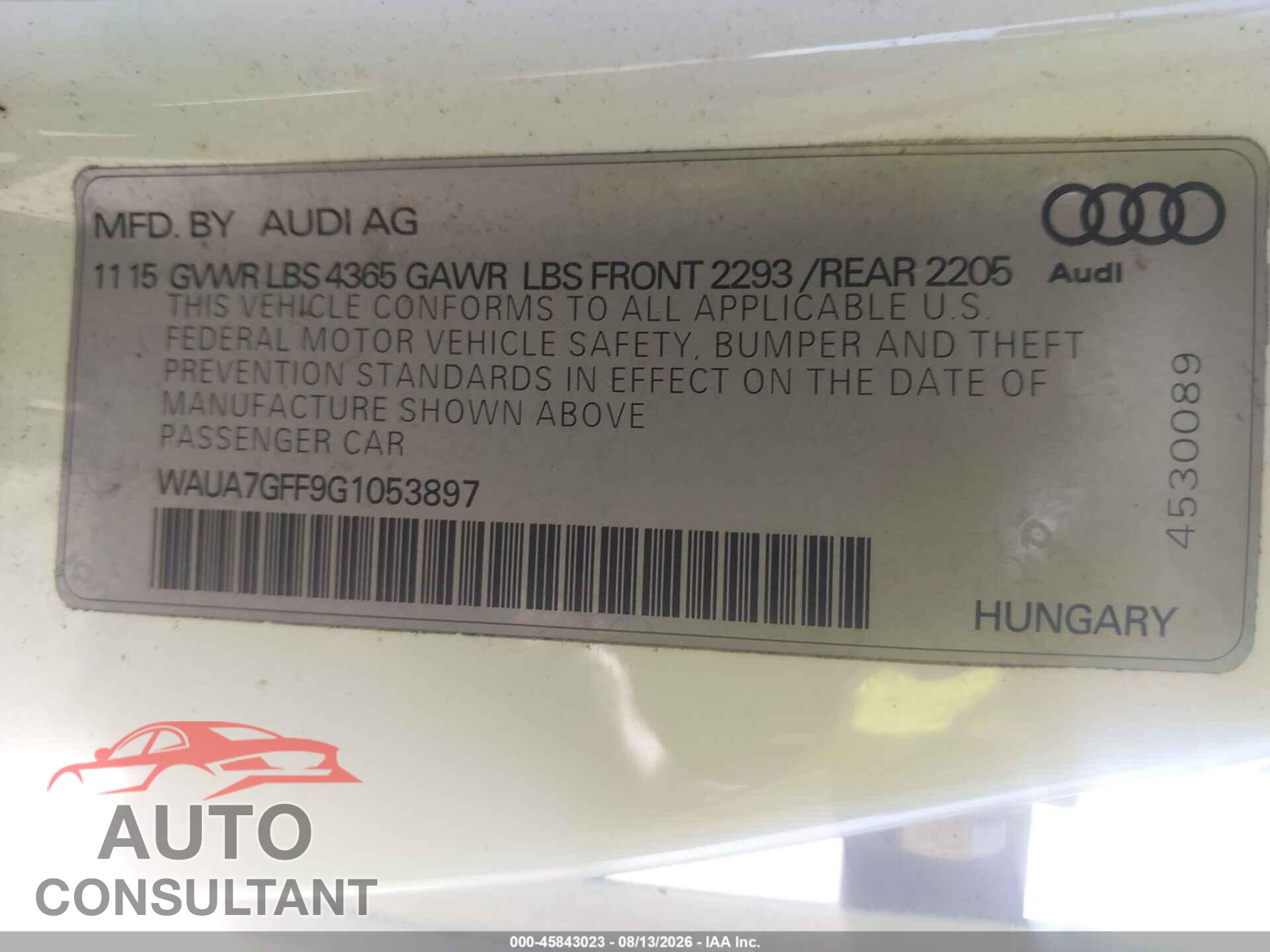 AUDI A3 2016 - WAUA7GFF9G1053897