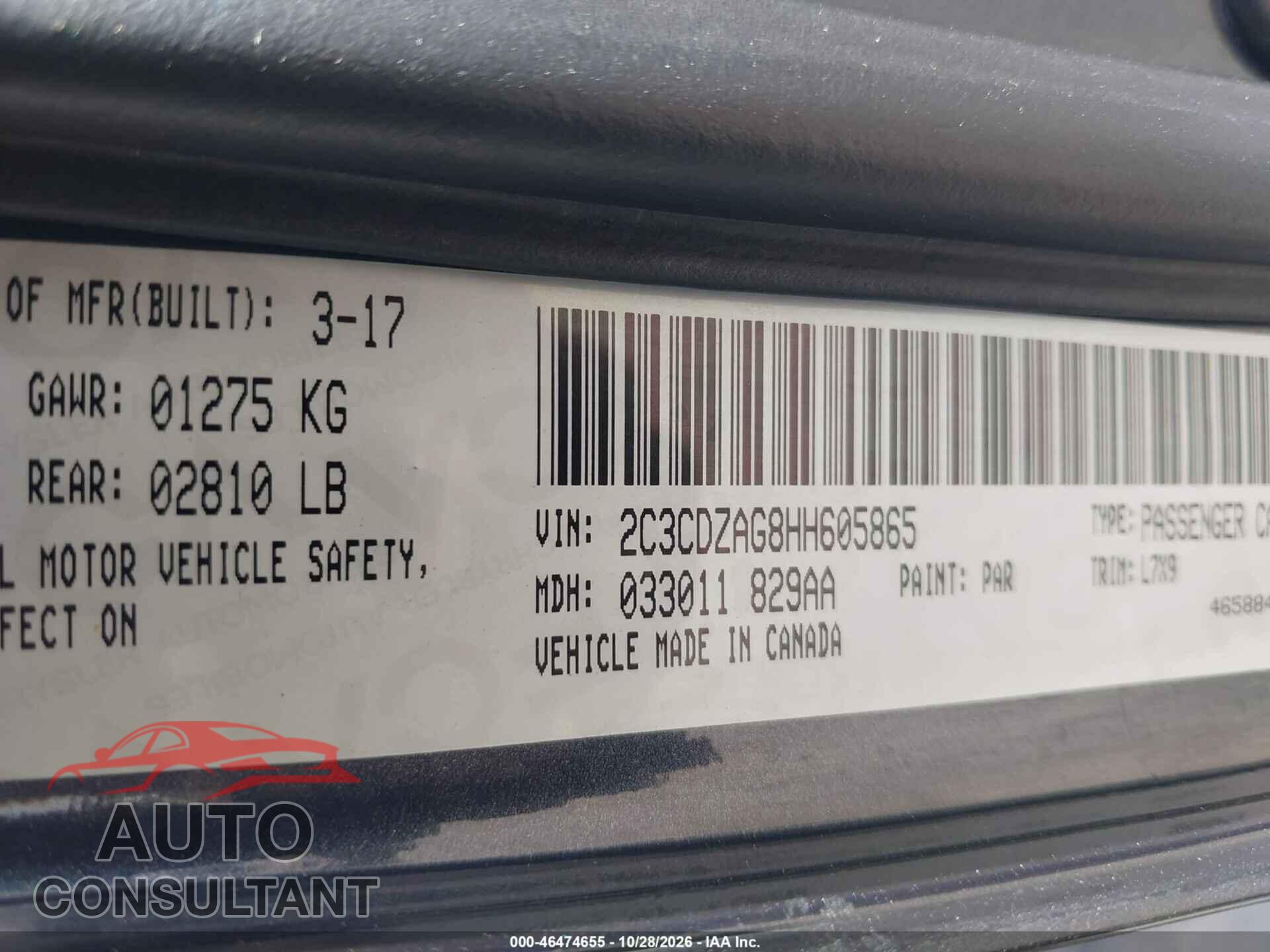 DODGE CHALLENGER 2017 - 2C3CDZAG8HH605865