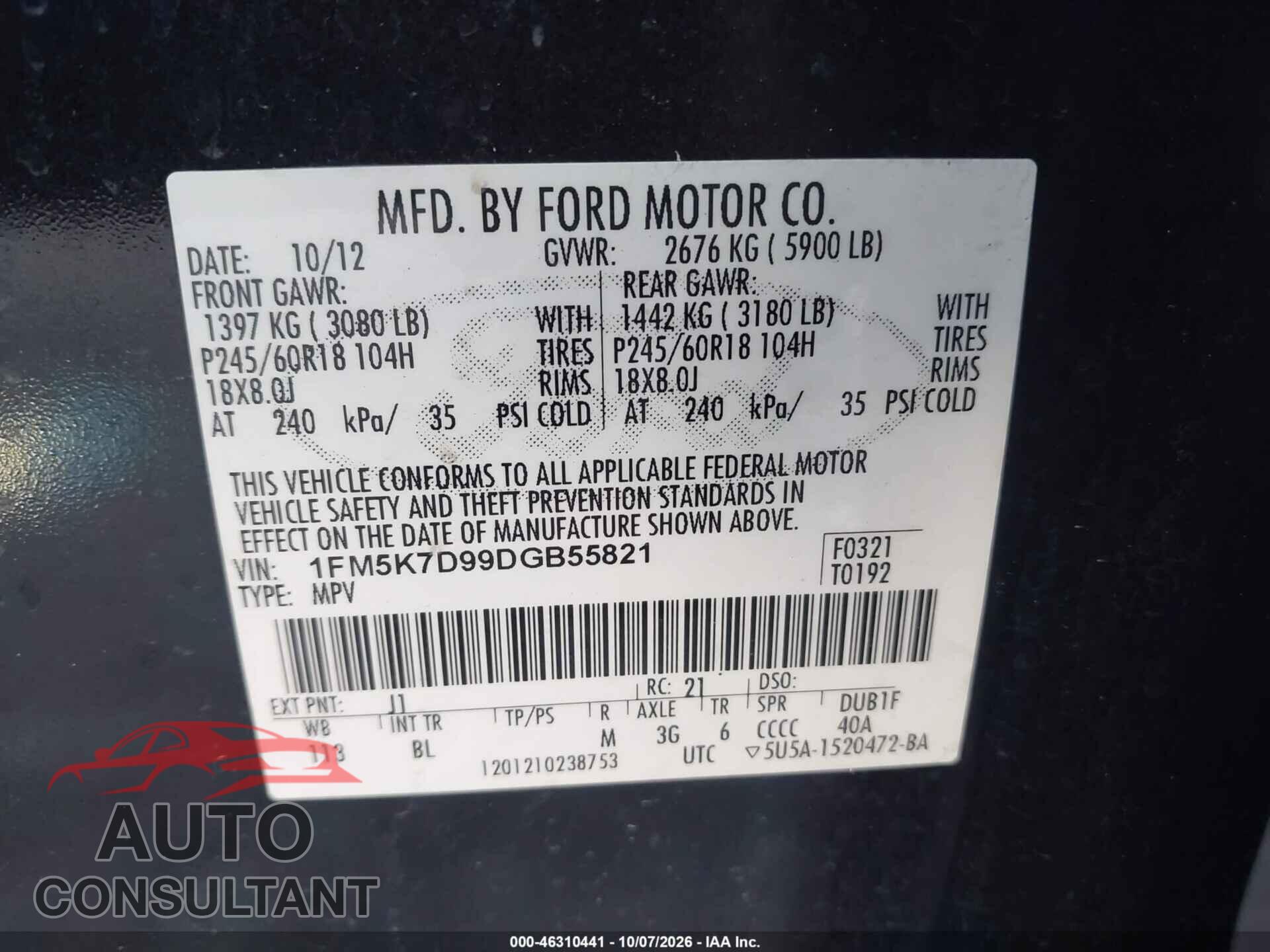FORD EXPLORER 2013 - 1FM5K7D99DGB55821