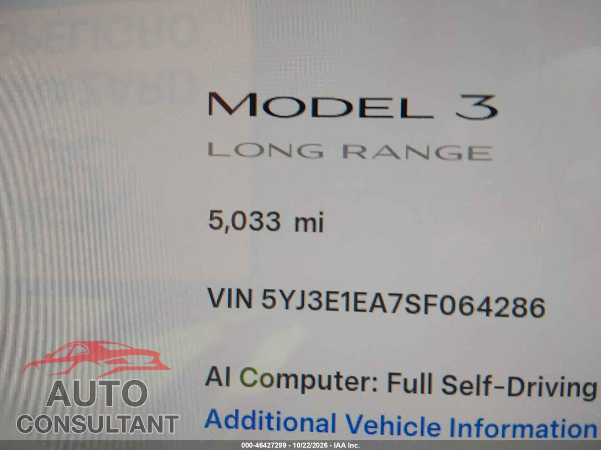 TESLA MODEL 3 2025 - 5YJ3E1EA7SF064286