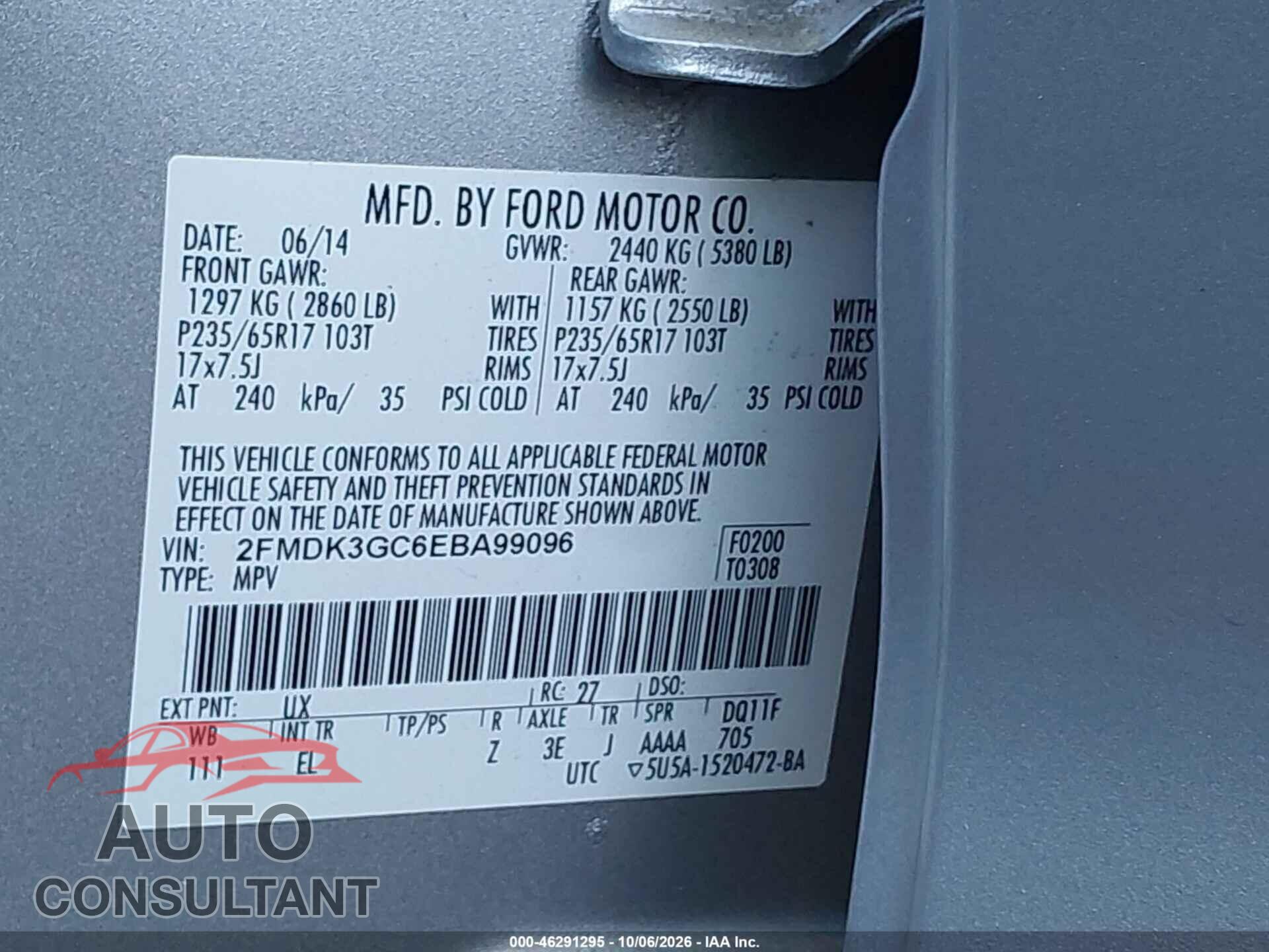 FORD EDGE 2014 - 2FMDK3GC6EBA99096