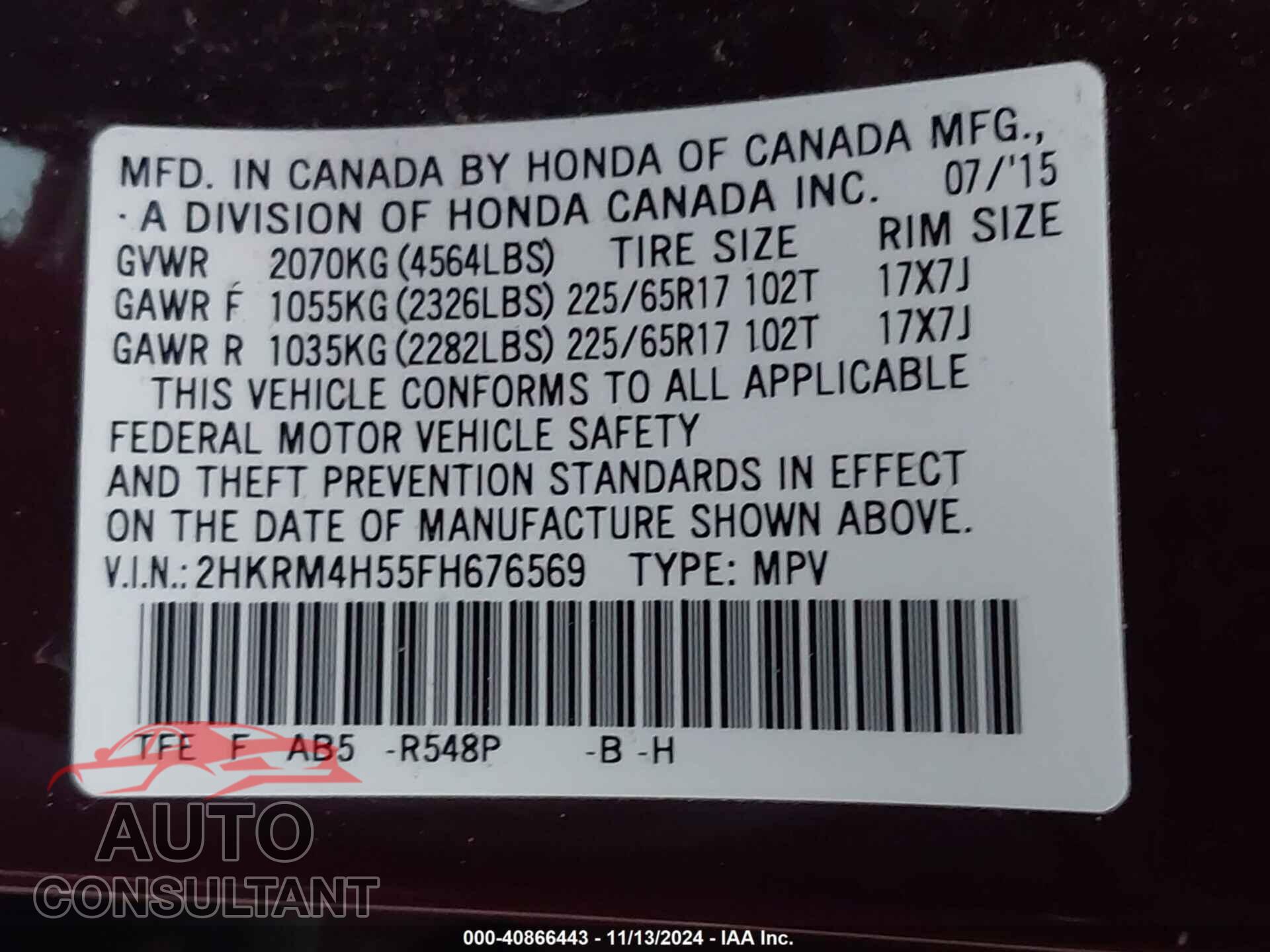 HONDA CR-V 2015 - 2HKRM4H55FH676569