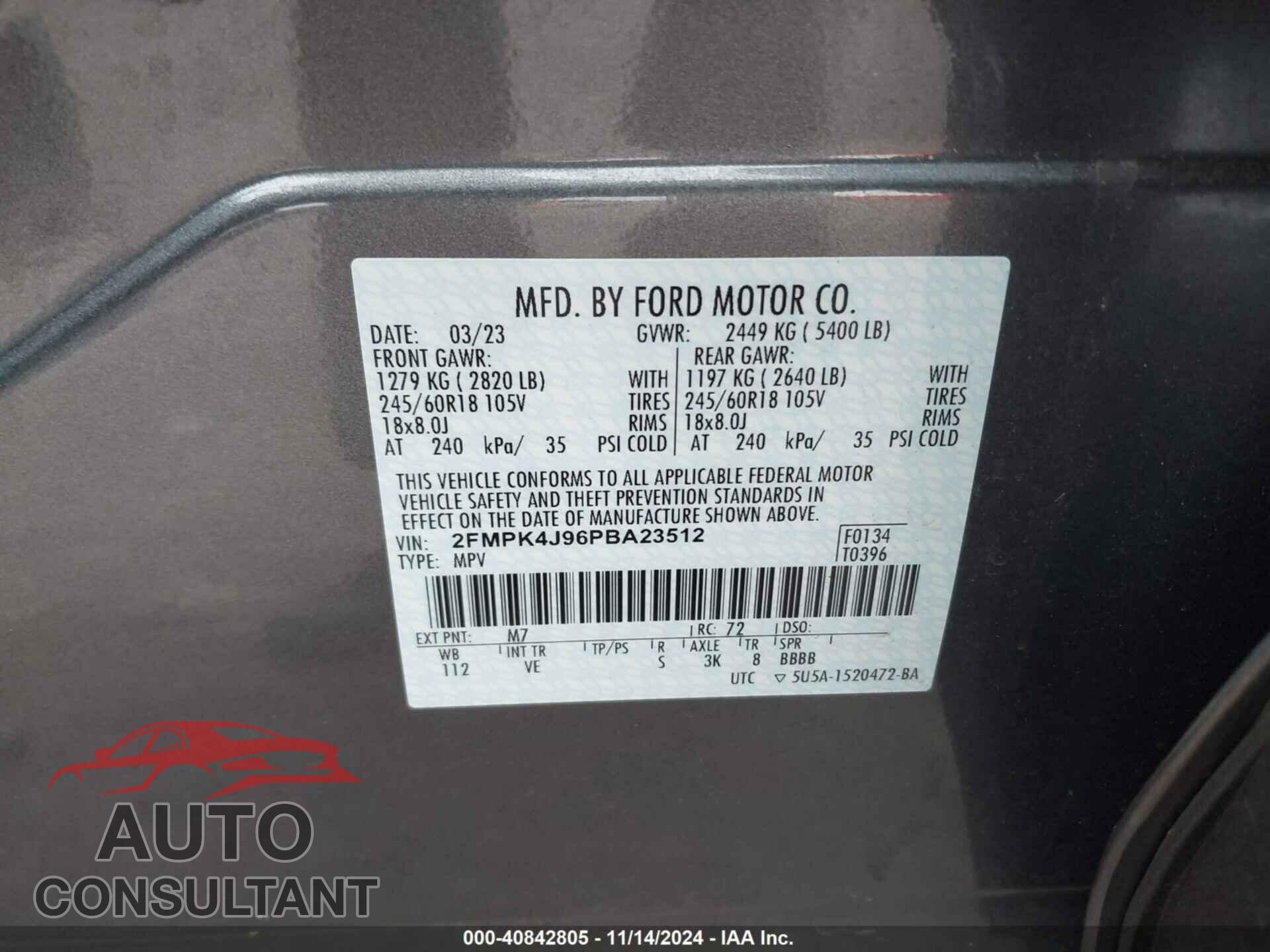 FORD EDGE 2023 - 2FMPK4J96PBA23512