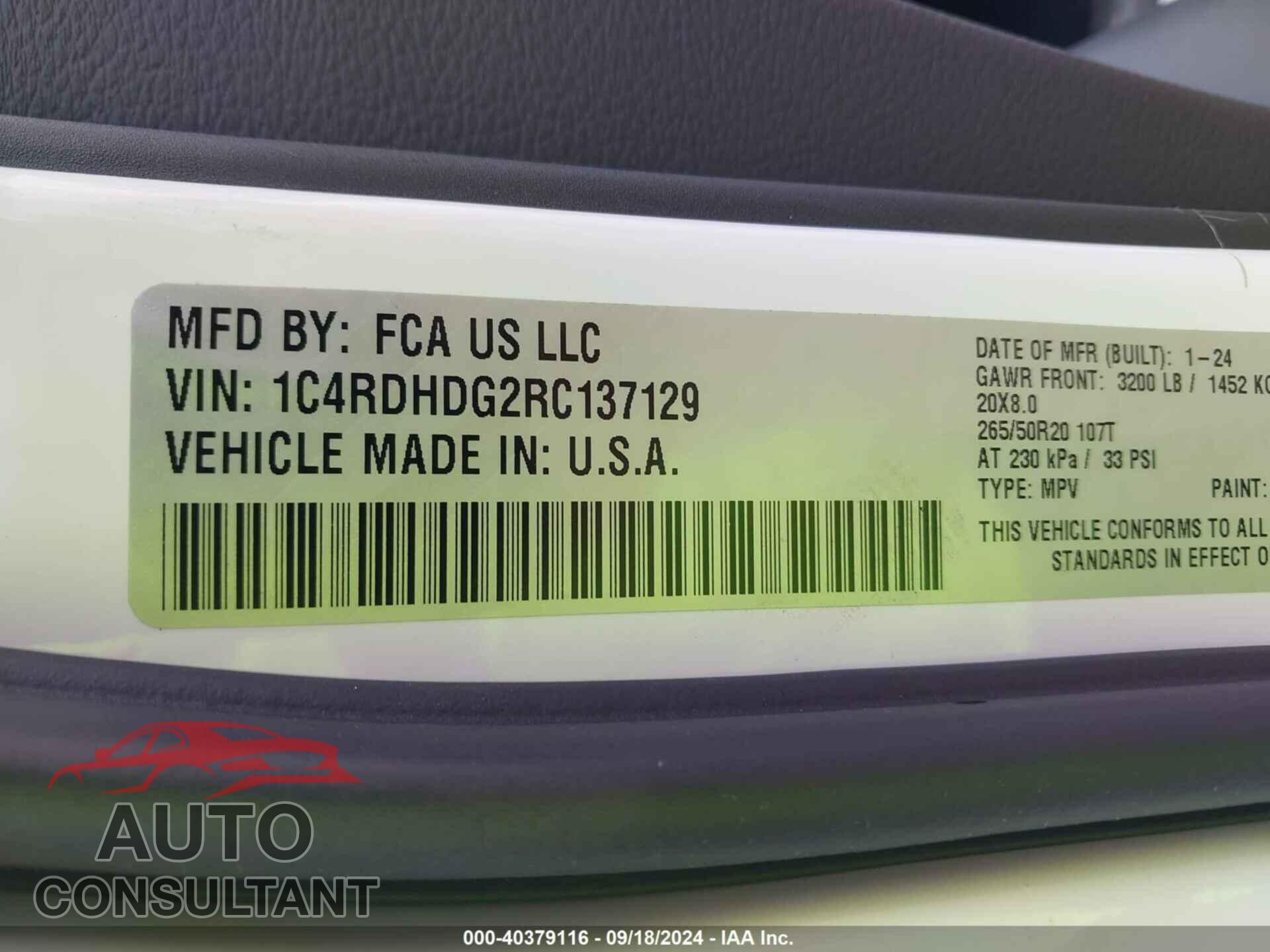 DODGE DURANGO 2024 - 1C4RDHDG2RC137129