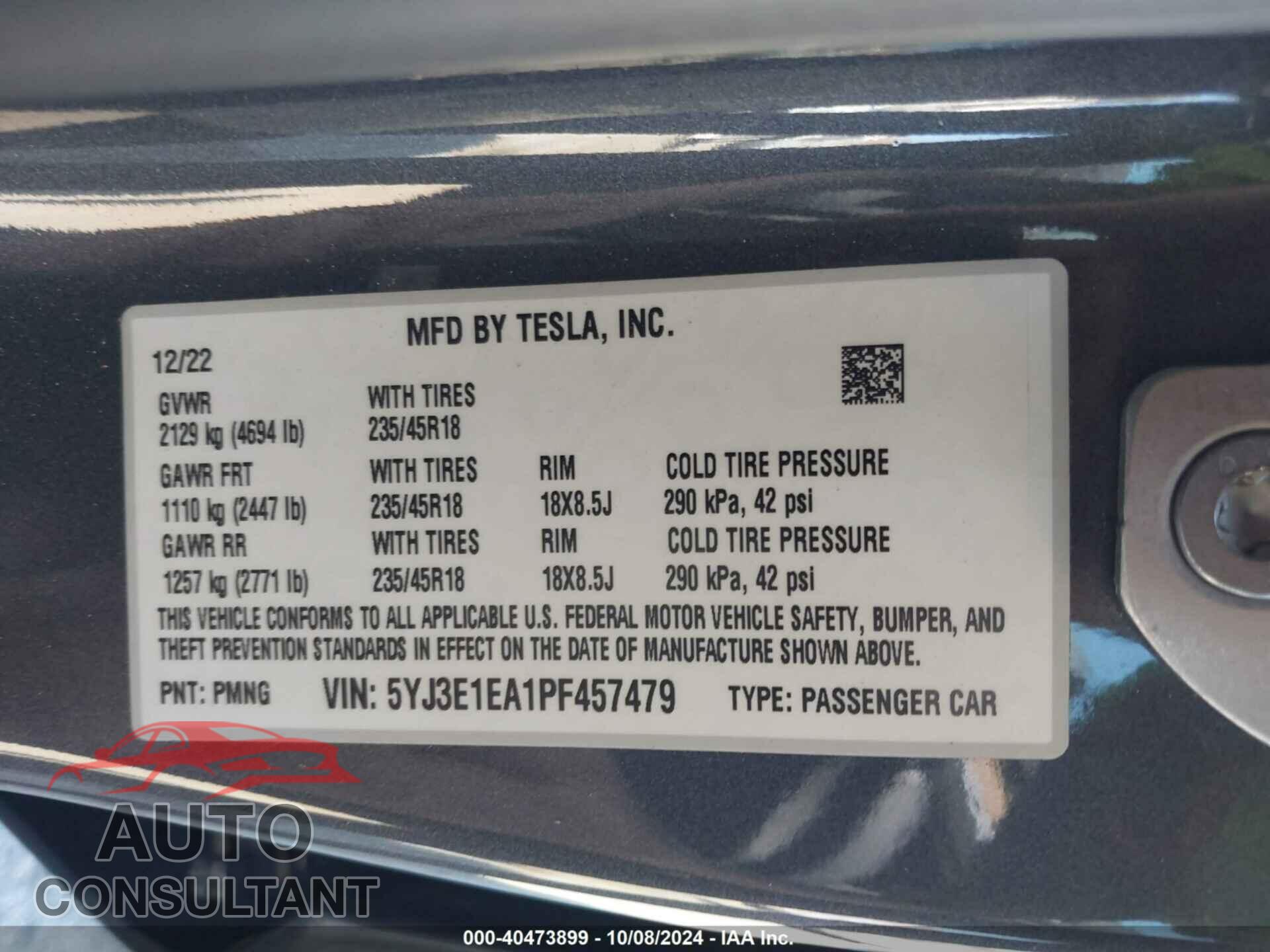 TESLA MODEL 3 2023 - 5YJ3E1EA1PF457479