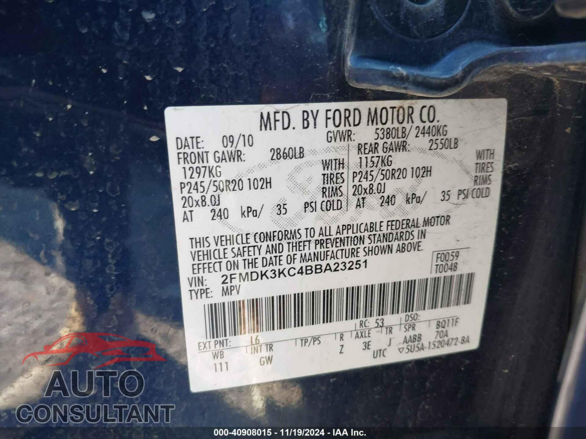 FORD EDGE 2011 - 2FMDK3KC4BBA23251