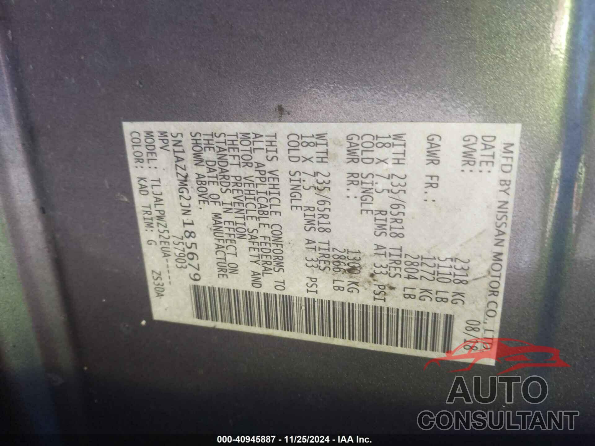NISSAN MURANO 2018 - 5N1AZ2MG2JN185679